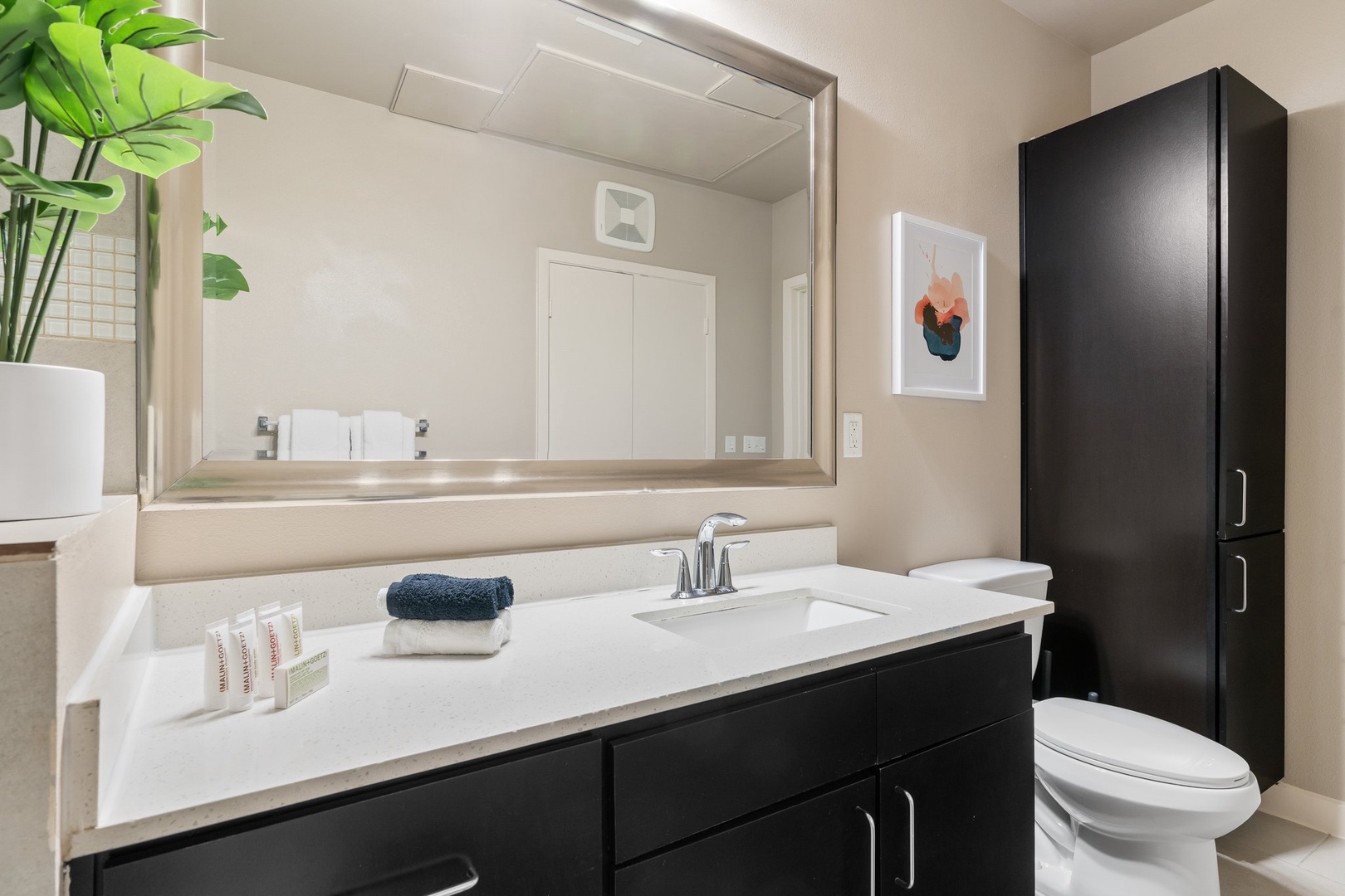 Start your morning refreshed in the stylish bathroom with complimentary toiletries.