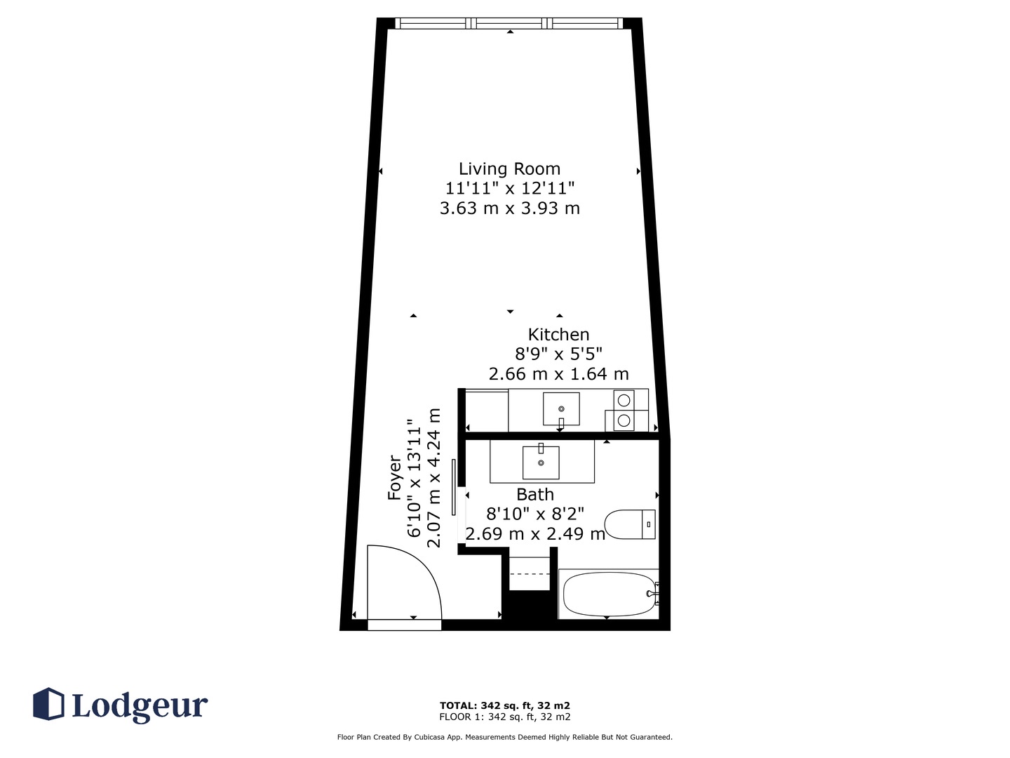 The apartment's floor plan (note: some units may have a mirror-image of this layout)