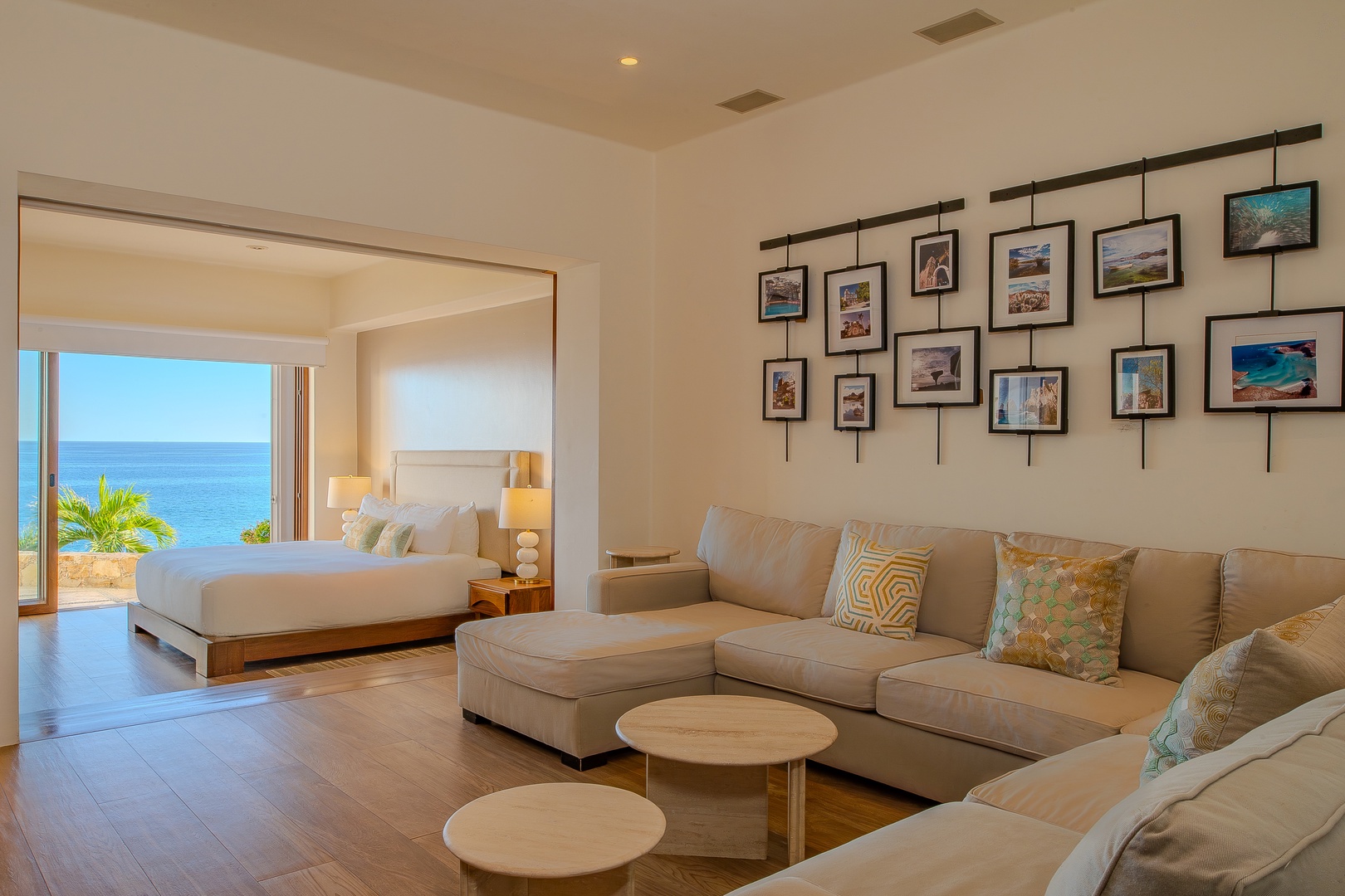 Your spacious suite opens to breathtaking ocean views, with a plush living area perfect for relaxing and a serene bedroom inviting restful sleep just steps away.