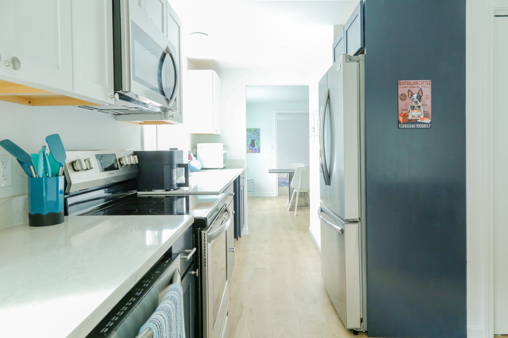 Your fully equipped kitchen features modern appliances, sleek countertops, and all the essentials to whip up meals during your stay—just like home, but better.
