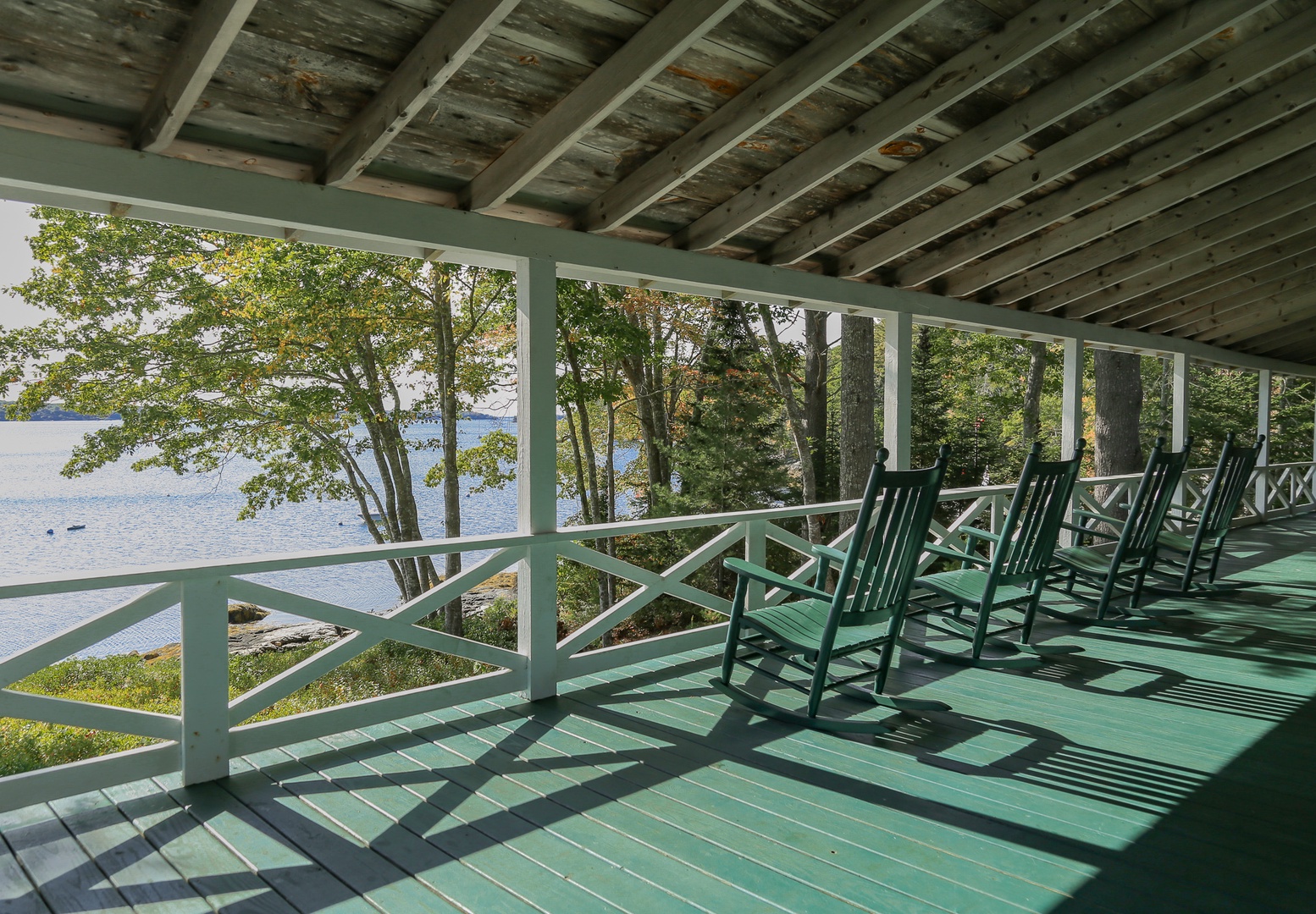 Rocking chairs overlook Linekin Bay.