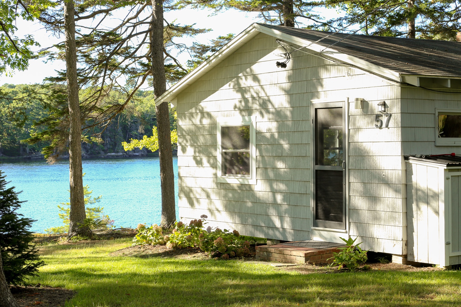A charming waterfront cottage nestled among tall pines, offering peaceful waterfront access and natural beauty just steps from the door.