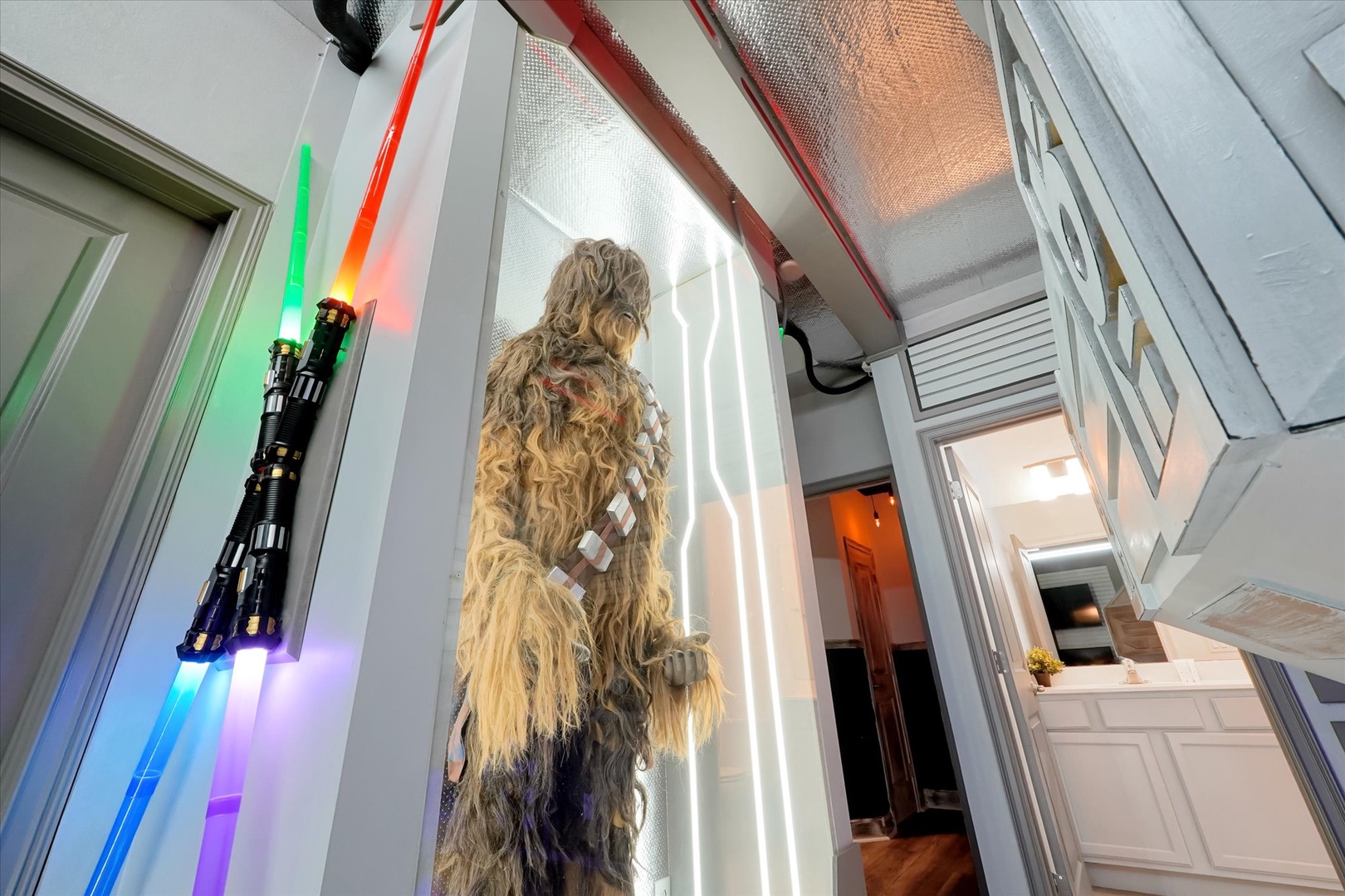 The property entrance features unique decorative elements and leads into a welcoming interior space with distinctive character.