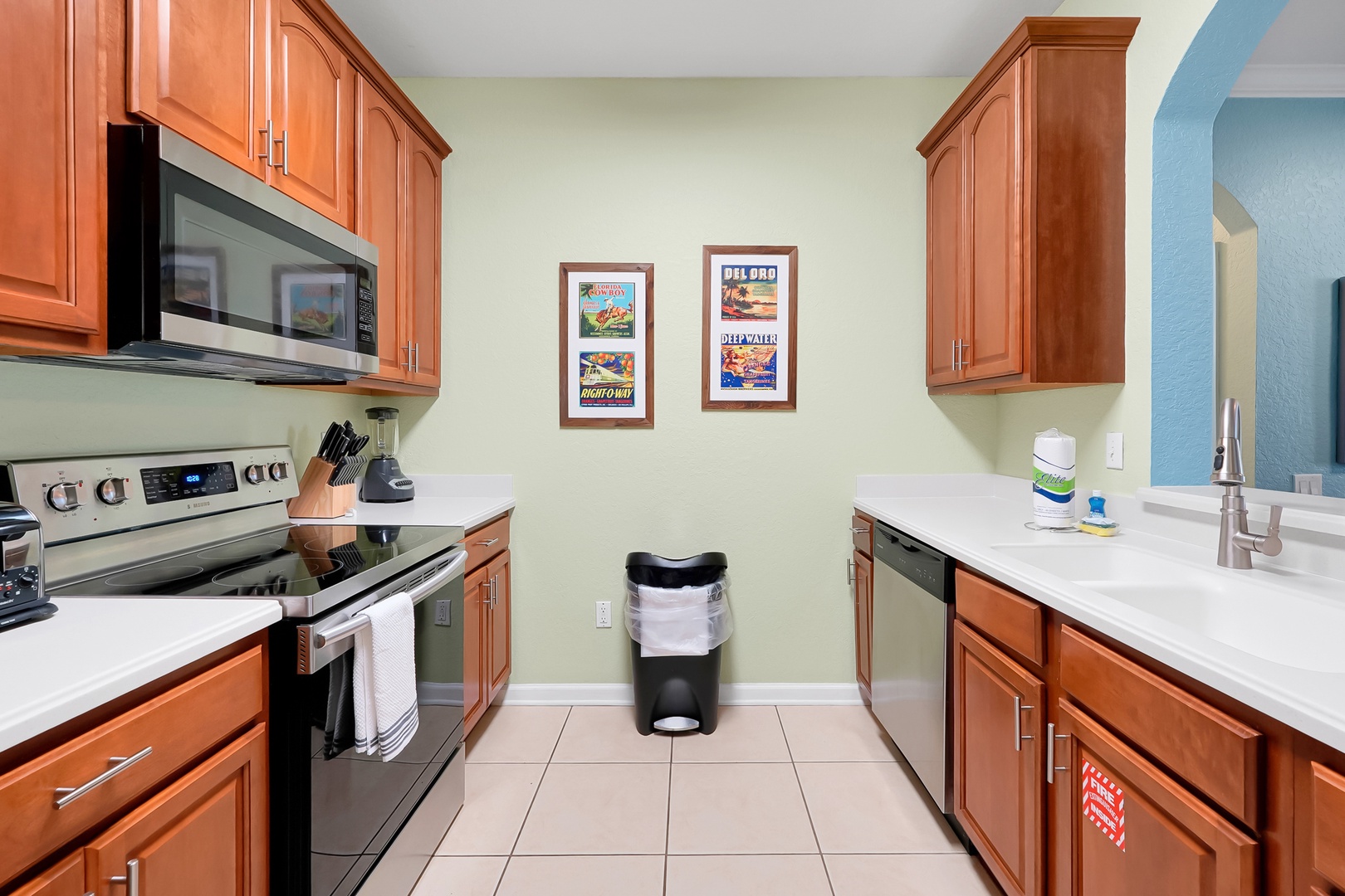 Your fully equipped kitchen features warm wood cabinets, modern appliances, and everything you need to prepare delicious home-cooked meals during your stay.