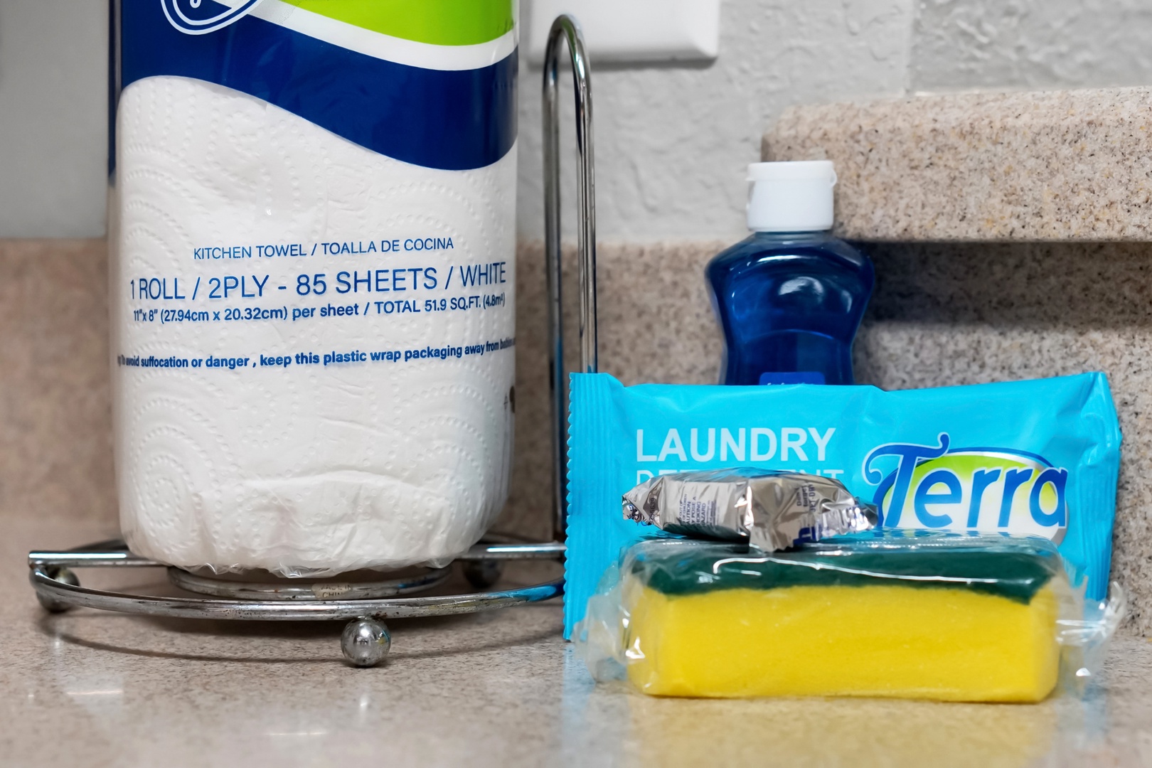 Find everything you need for quick kitchen cleanups—paper towels, dish soap, and sponges are thoughtfully stocked and ready to use during your stay.