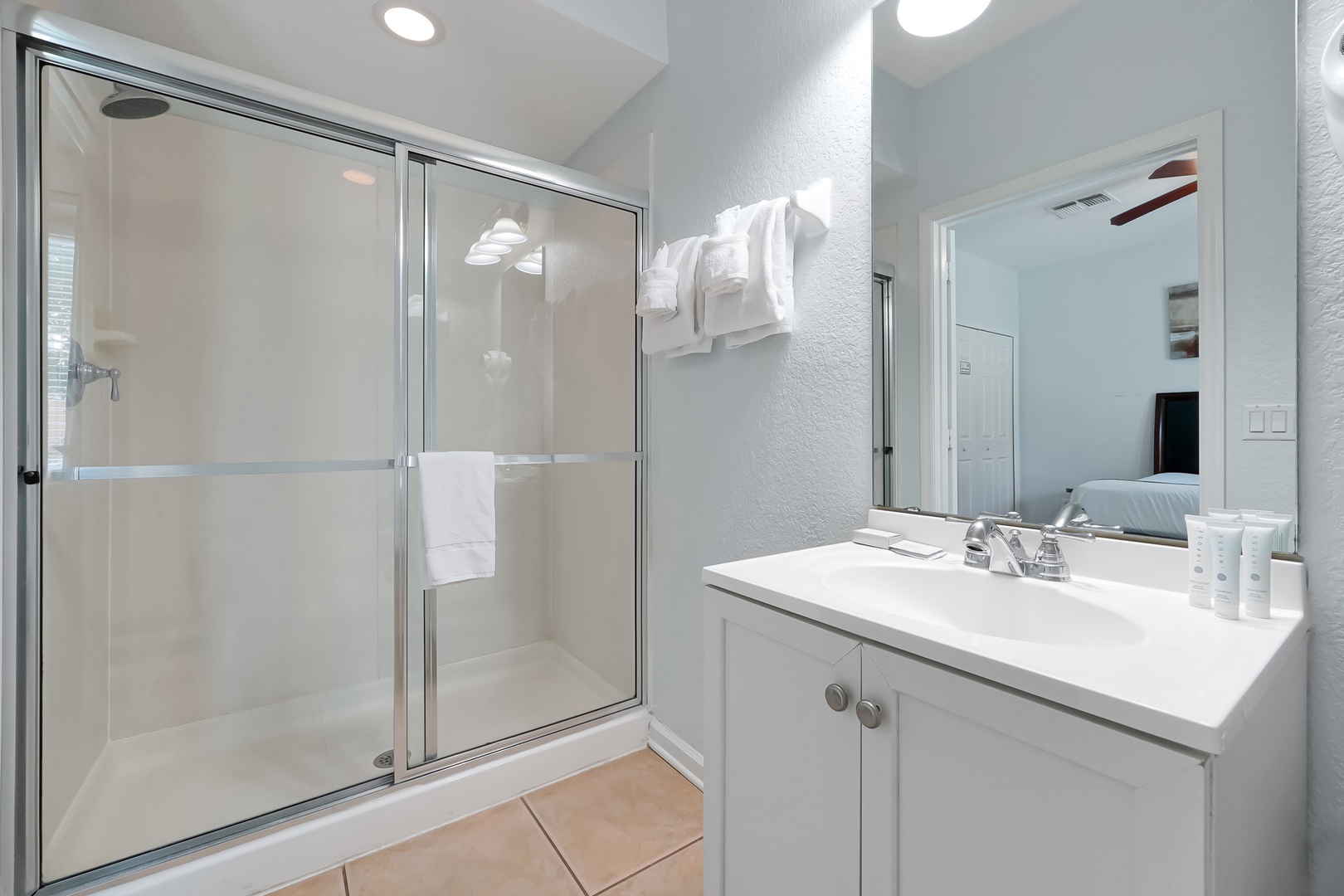 Full bathroom with walk in shower.