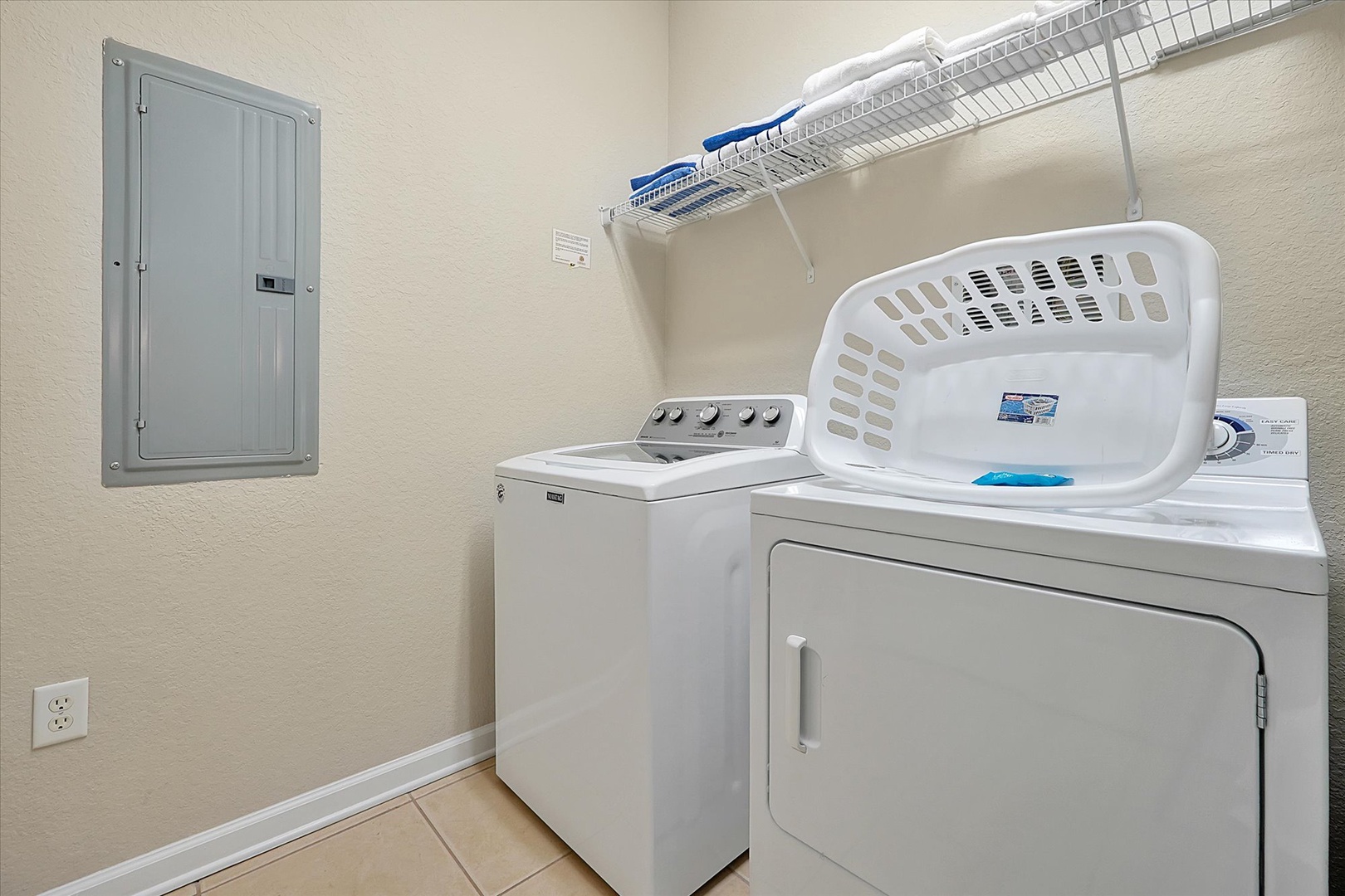 Your own private laundry room keeps your vacation wardrobe fresh with full-size washer and dryer, plus convenient shelving for supplies.