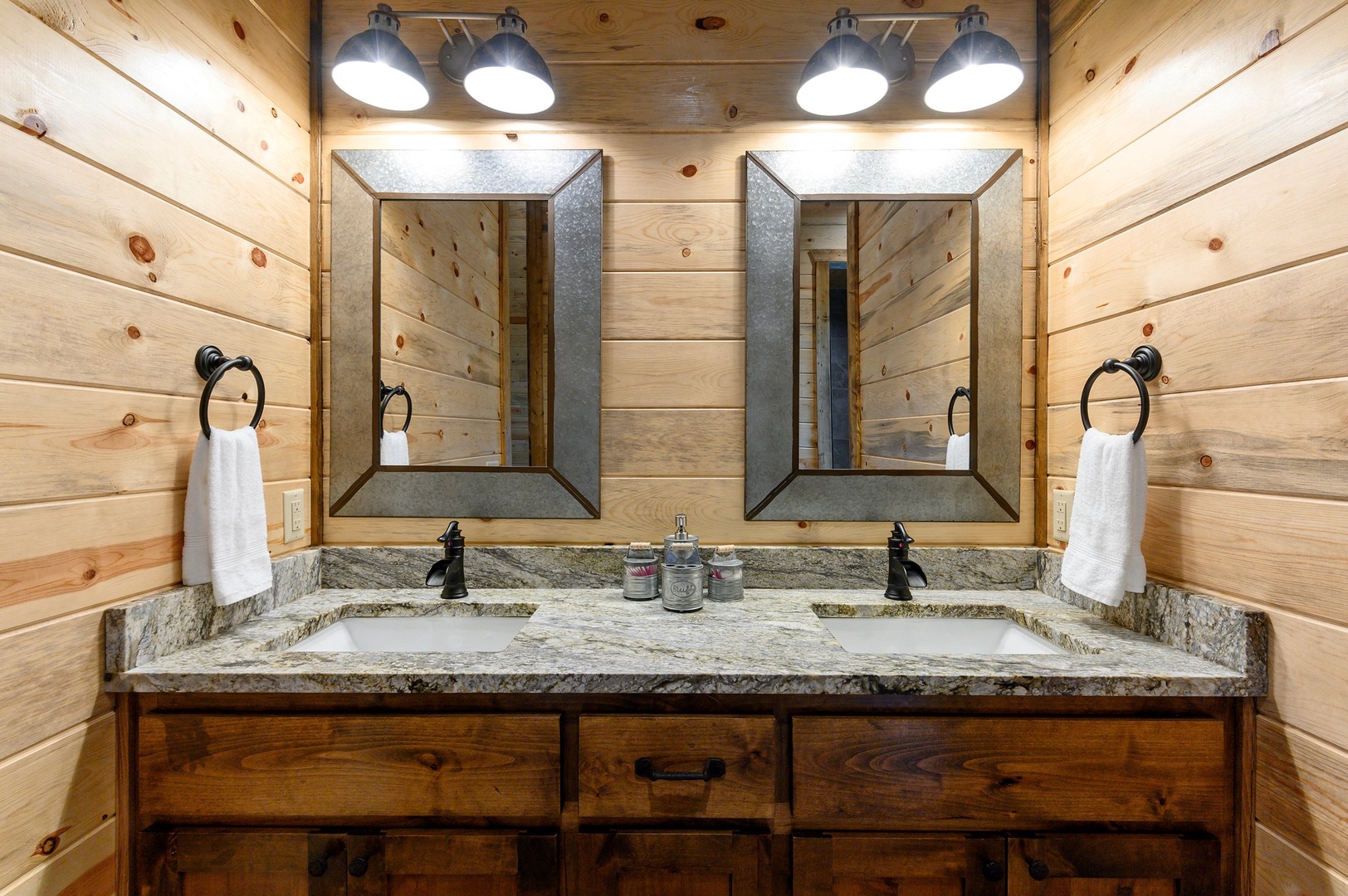 Double vanity provides plenty of his and hers space