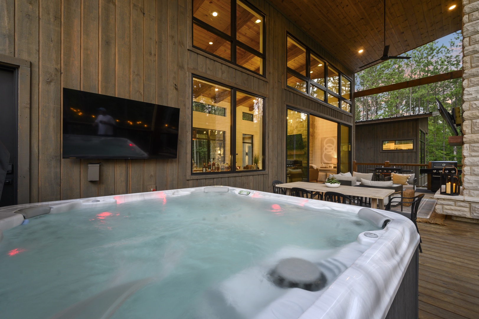 Don't miss a minute of the game while you relax in the hot tub
