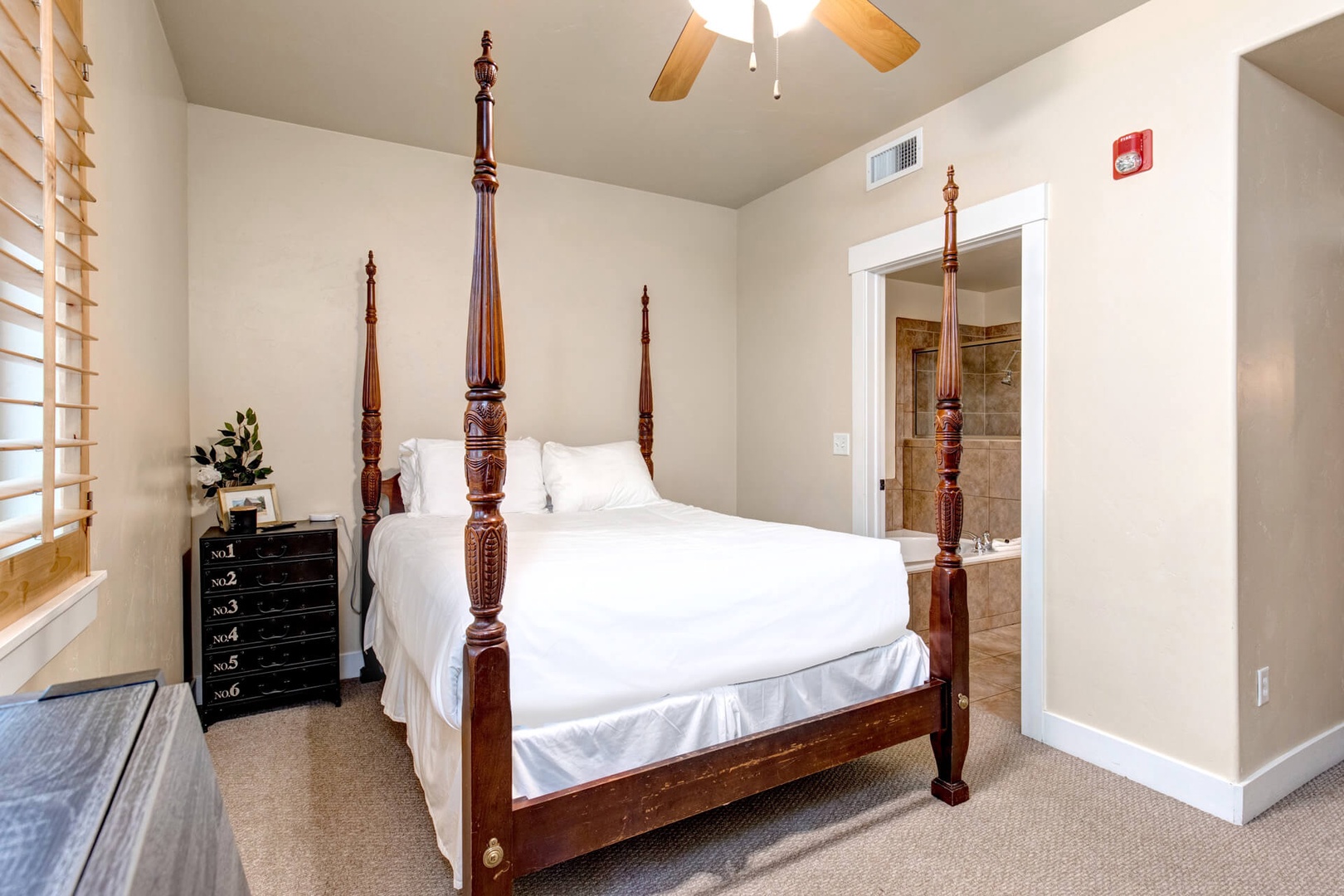 Bear Hollow Lodges 1104: The Master bedroom in appointed with a Queen-sized bed, luxurious bedding and a full attached bathroom with a walk-in shower.