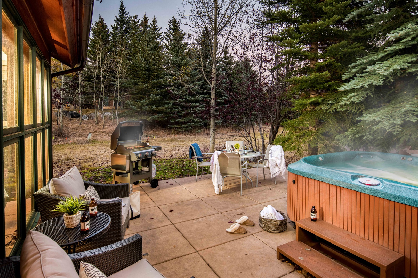 Back patio with private hot tub