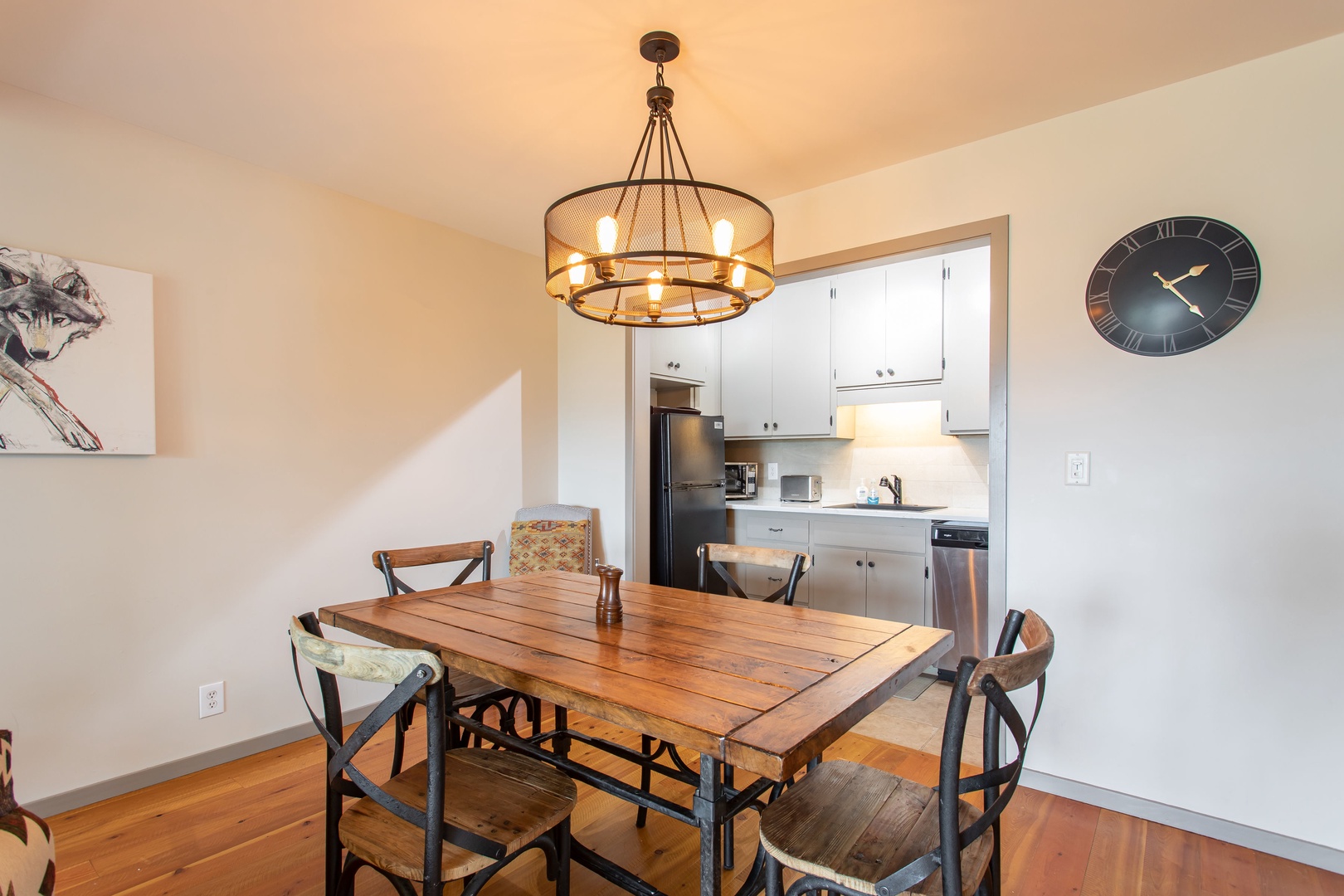 Dining area looking into kitchen