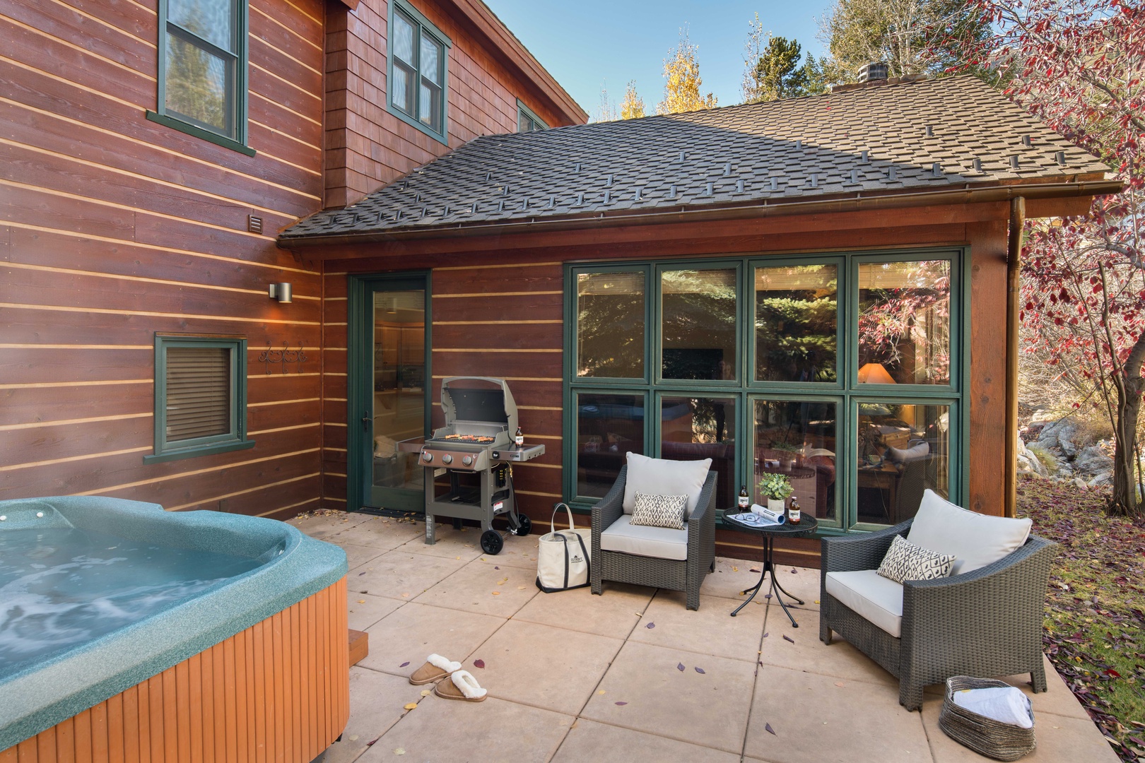 Back patio with private hot tub