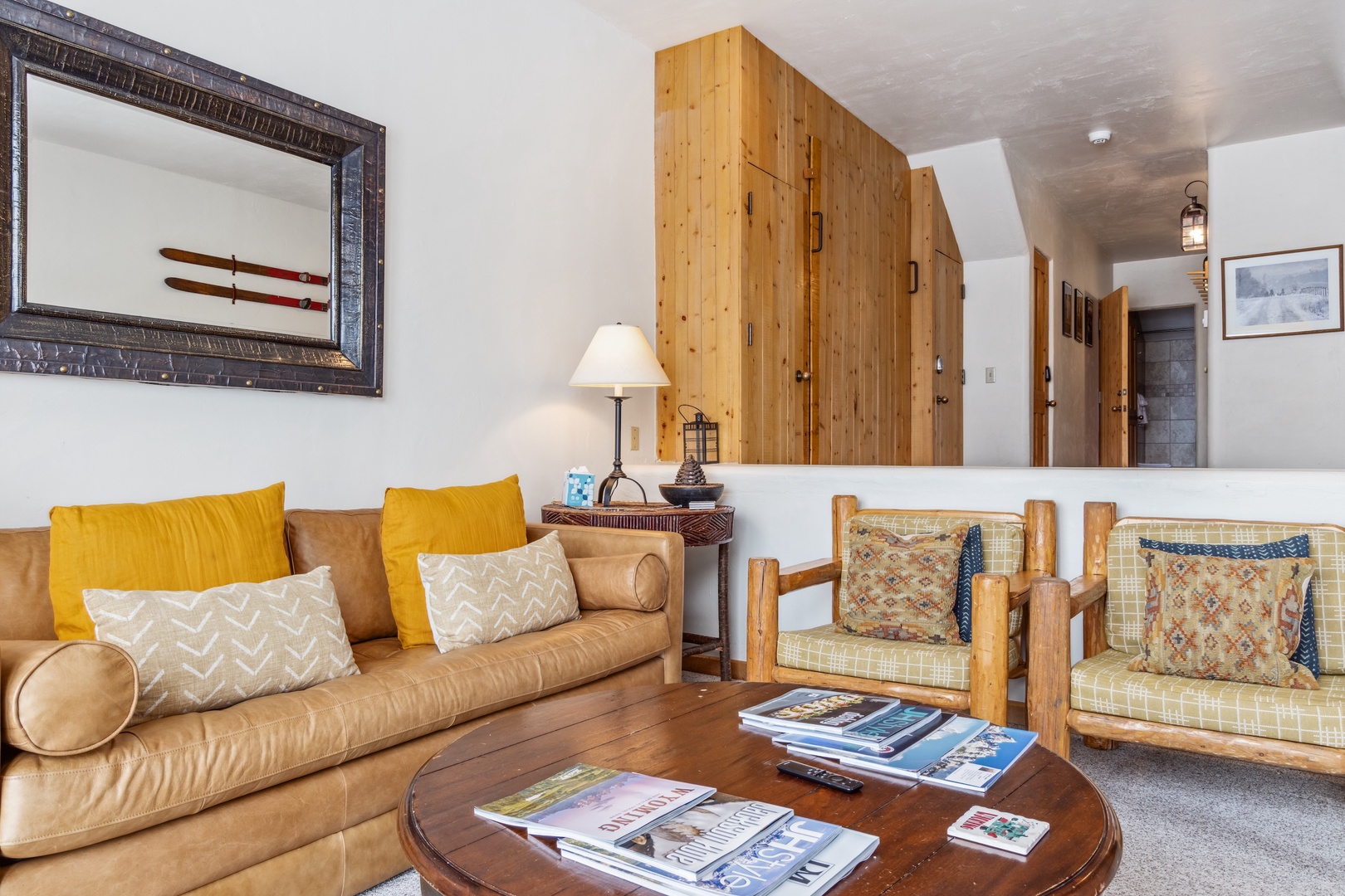 Living Room with Teton Views and wood burning fireplace