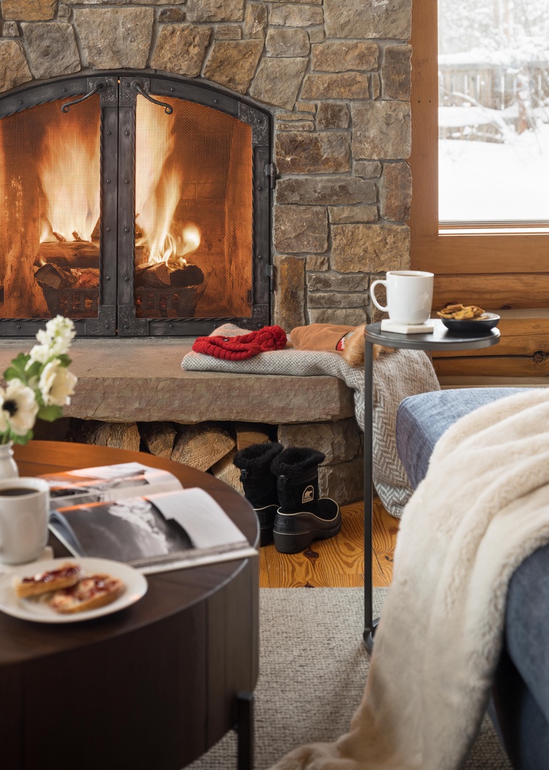 Wood burning fireplace in Living room