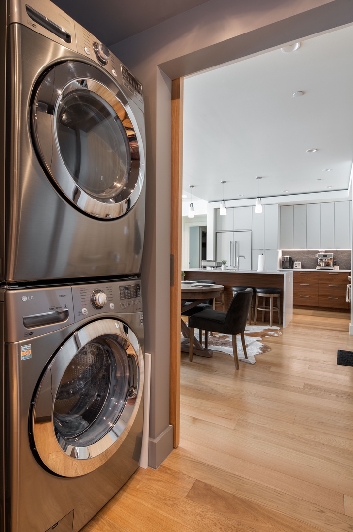 Laundry room looking into Kitchen and Dining areas