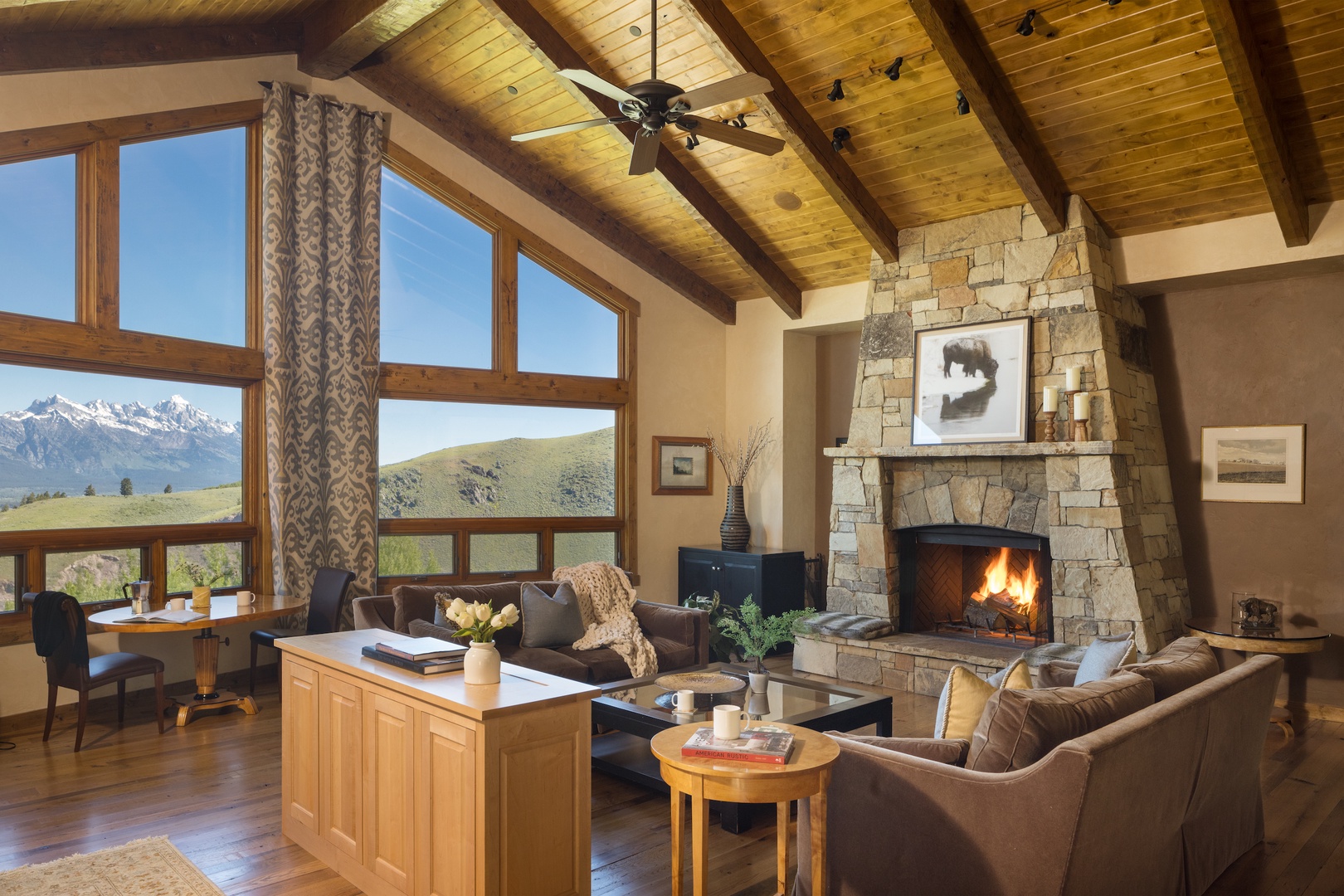Living Area with Fireplace and Teton Views