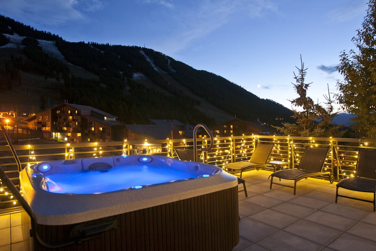 Hot tub with snow king views