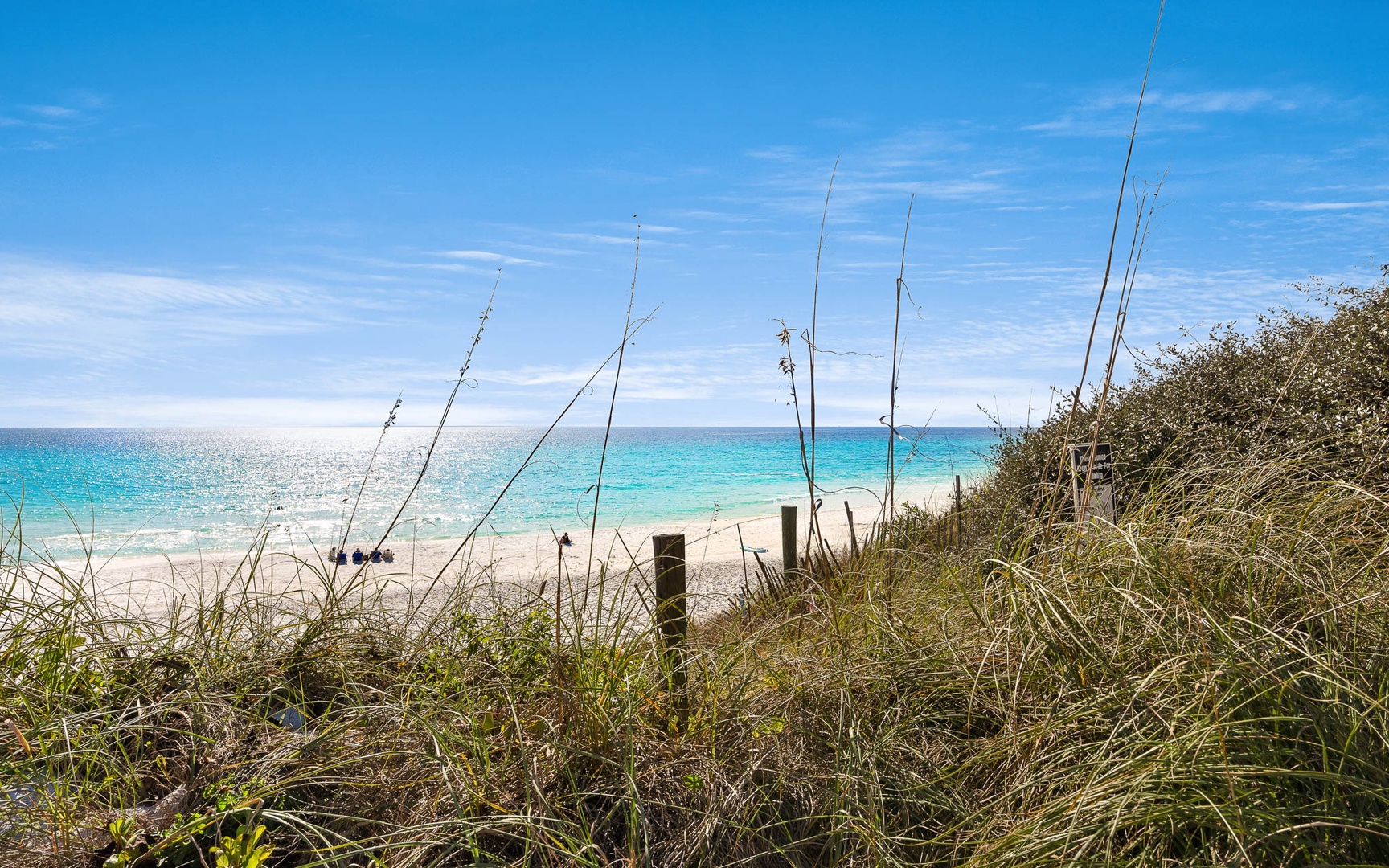 Pristine beach with turquoise waters and natural dunes creating a peaceful coastal setting.
