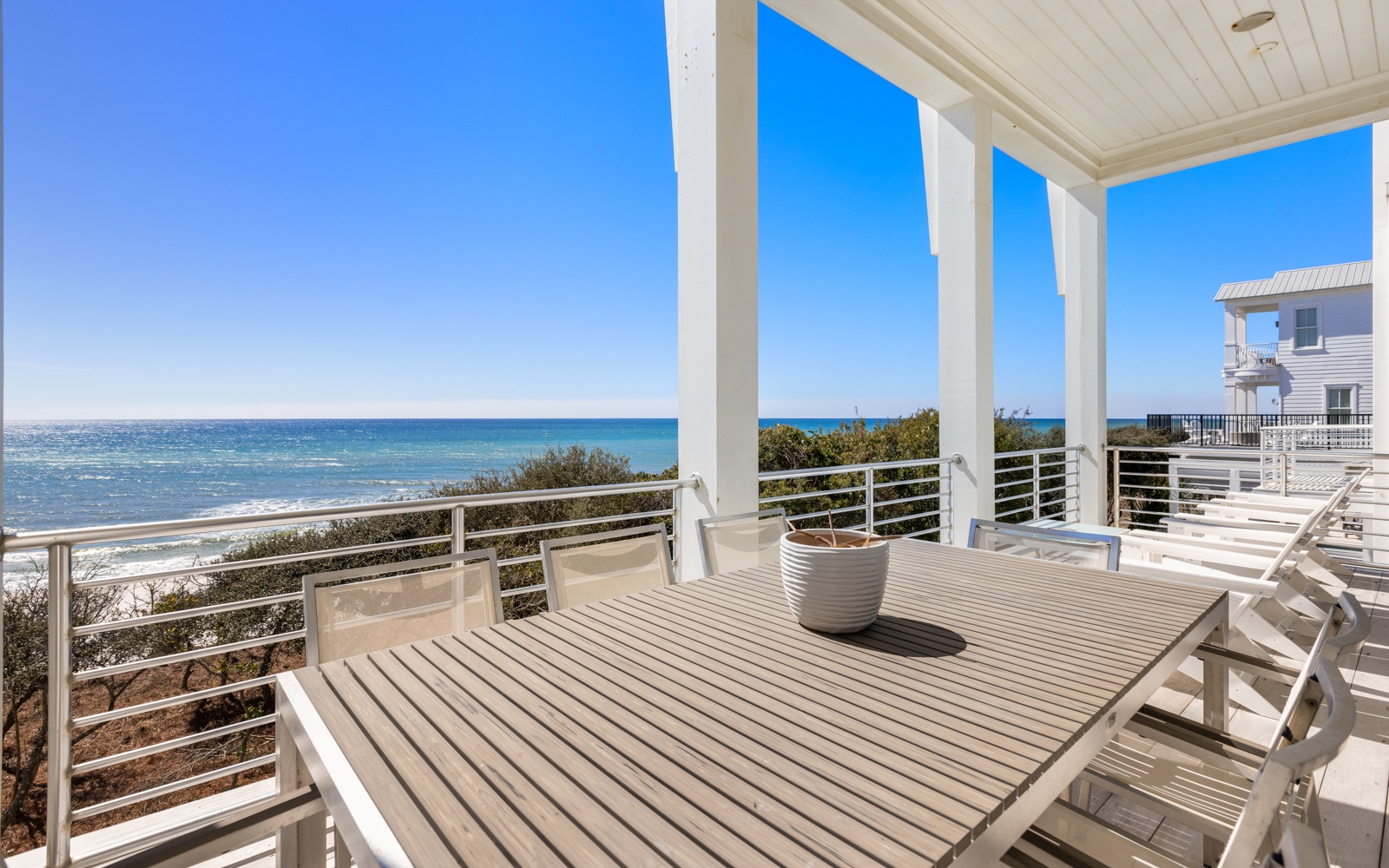 Enjoy gulf front dining on your private covered terrace, where stunning sea views create the perfect backdrop for meals.