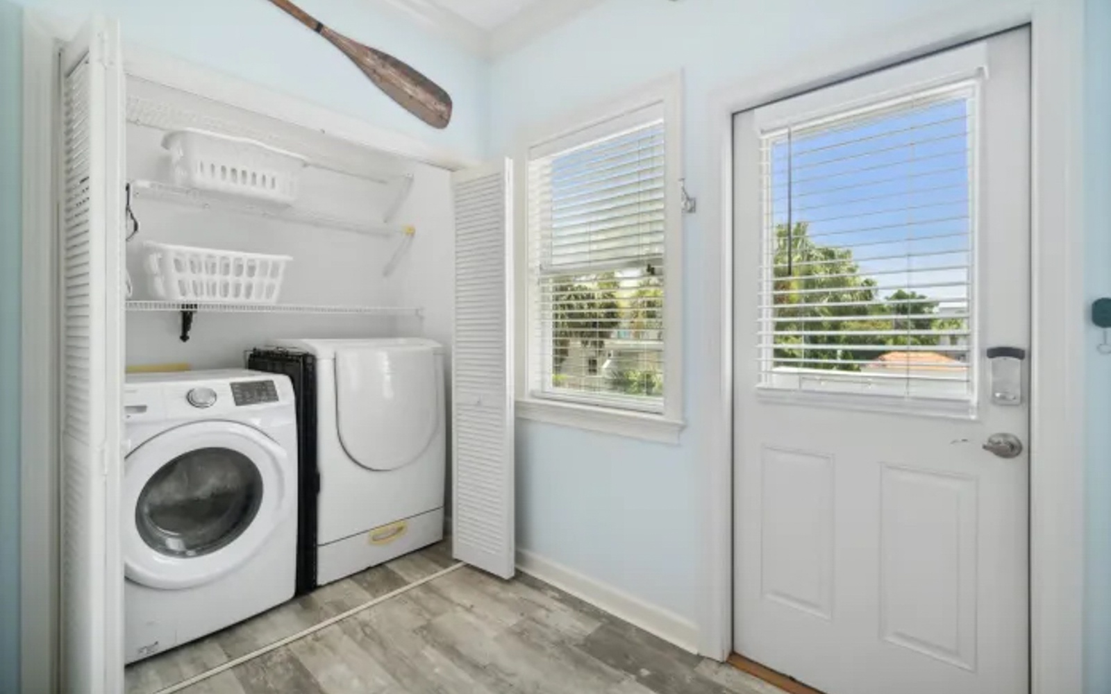 Your private laundry room features full-size washer and dryer with built-in storage, making extended stays effortless and convenient.