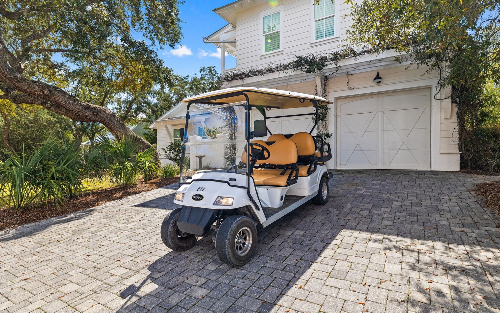 Your golf cart awaits to whisk you around the neighborhood in style and comfort.