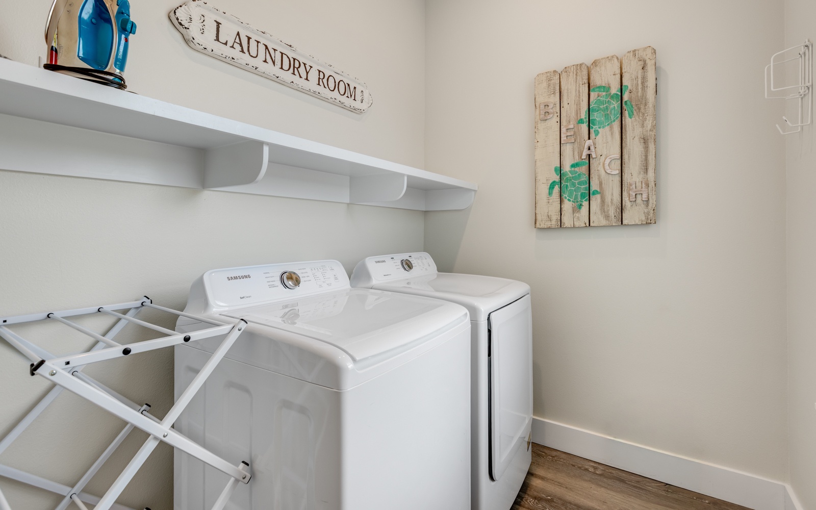 Your own dedicated laundry room makes longer stays effortless, with full-size washer and dryer plus space to organize.