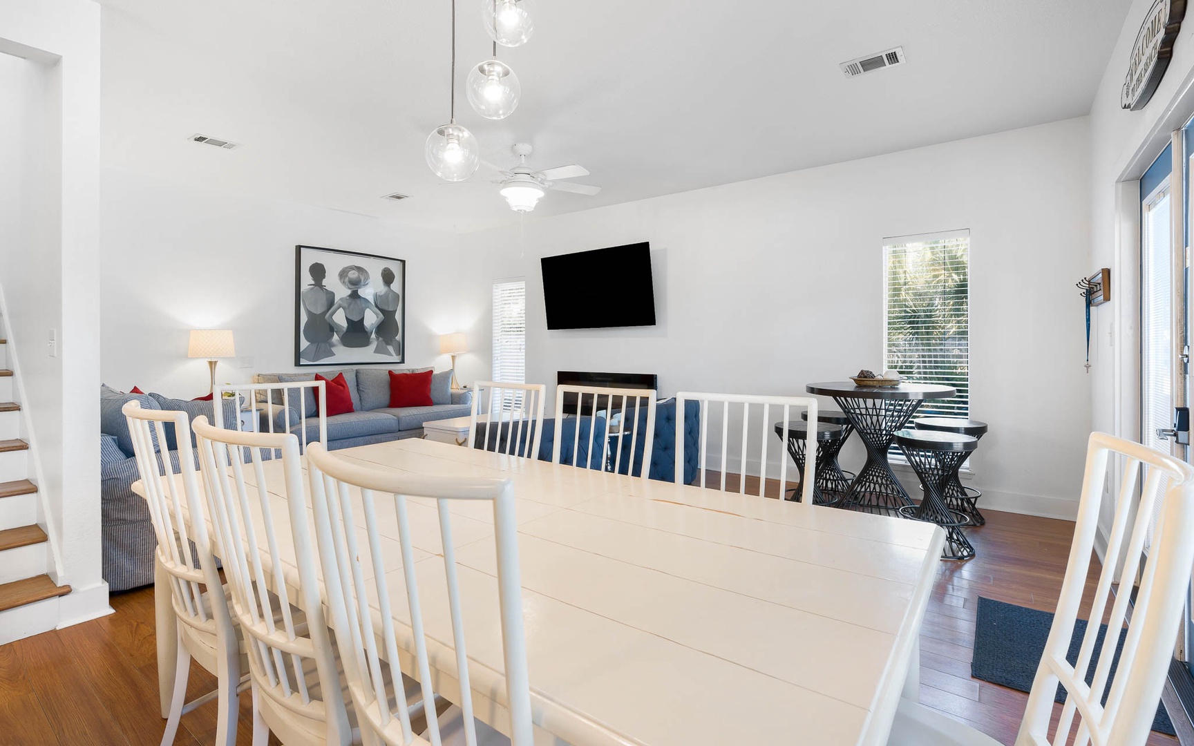 Gather around this bright dining table while enjoying mountain-top conversations in your stylish retreat.