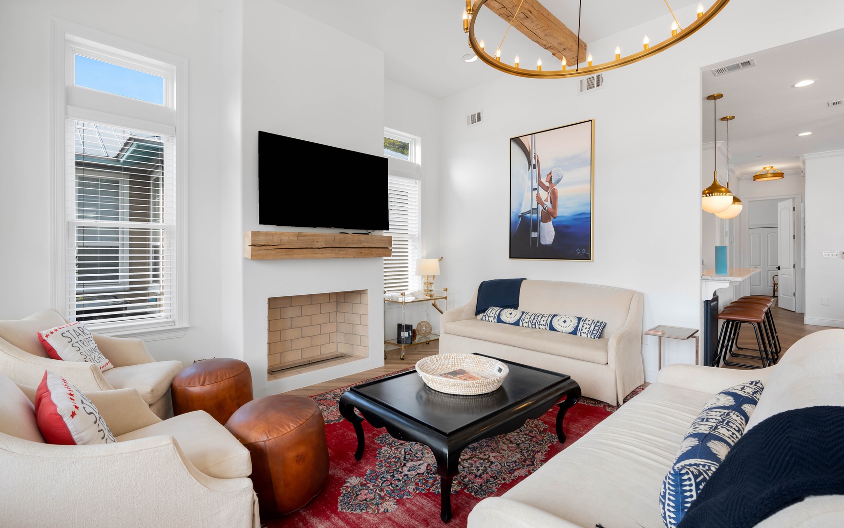 Unwind in your stylish living room featuring plush seating, modern fireplace, and thoughtful design touches that create the perfect atmosphere for relaxation.