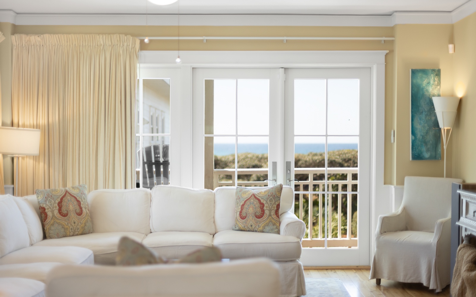 Relax in your bright living space with stunning ocean views through French doors opening to your private balcony.