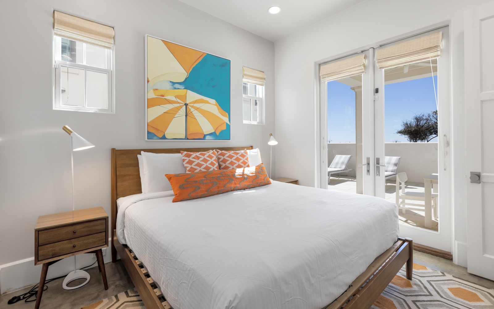 Wake up in your cheerful bedroom with crisp linens and step onto your private balcony to greet the day.