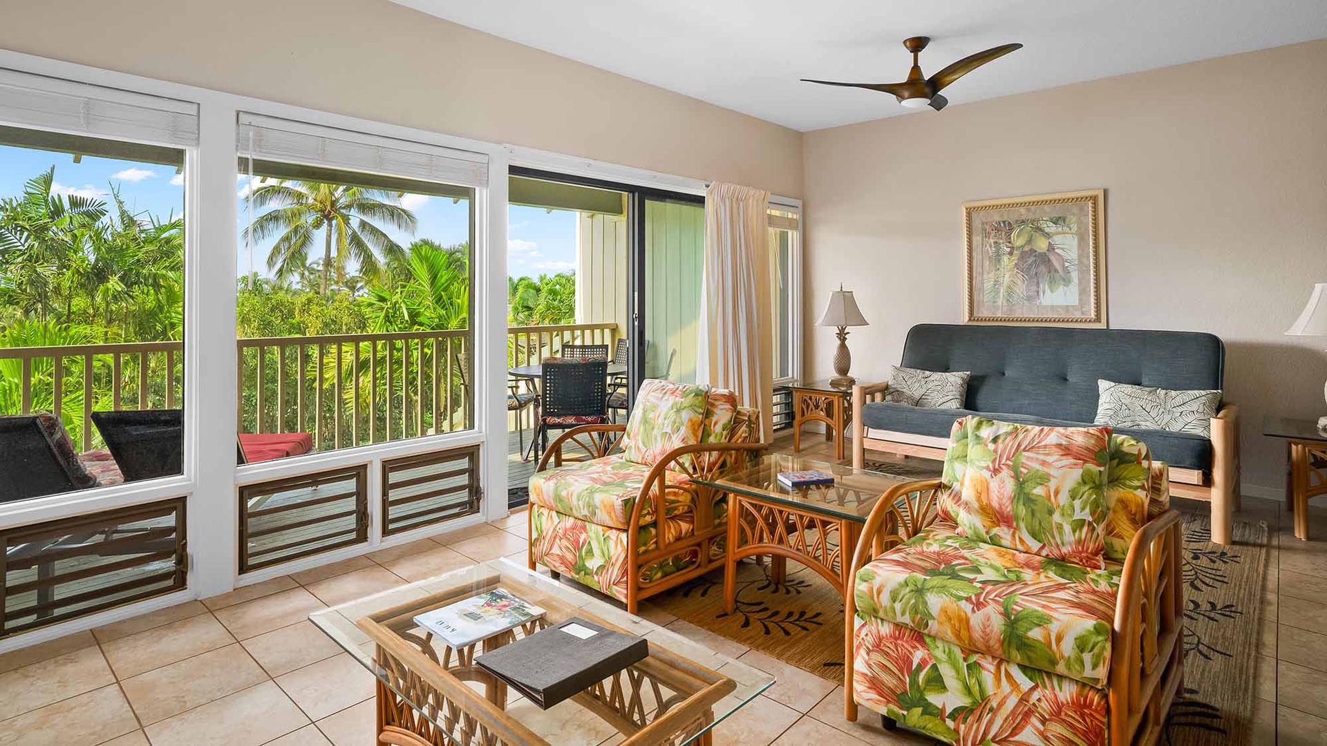 Manualoha at Poipu Kai #1006 - Living Room & Lanai View - Parrish Kauai