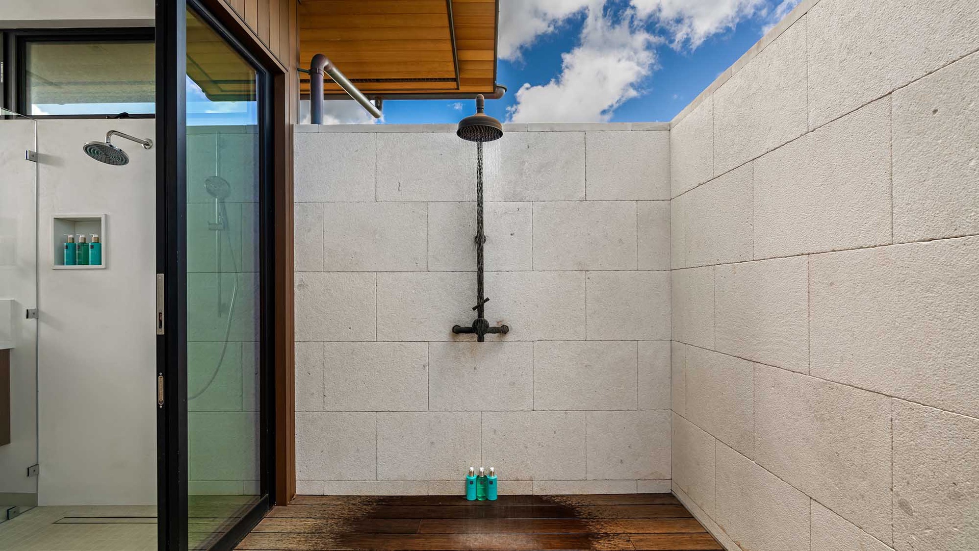 Rinse off under open sky in your private outdoor shower, where warm water meets fresh air and sunshine.