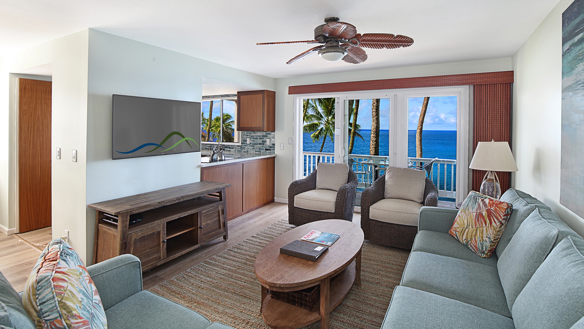 Poipu Palms #203 - Oceanfront Living Room - Parrish Kauai