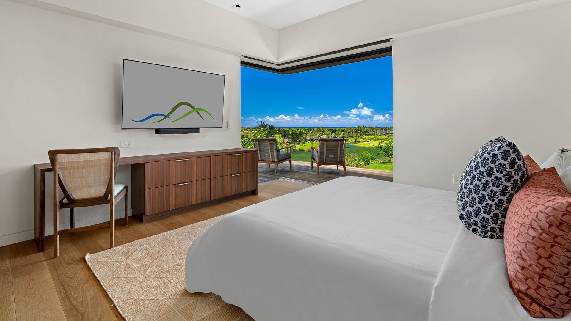 Wake up to a peaceful tropical view from your bed. Step out to your private seating area where the lush landscape meets a bright blue sky, making every morning feel like paradise.