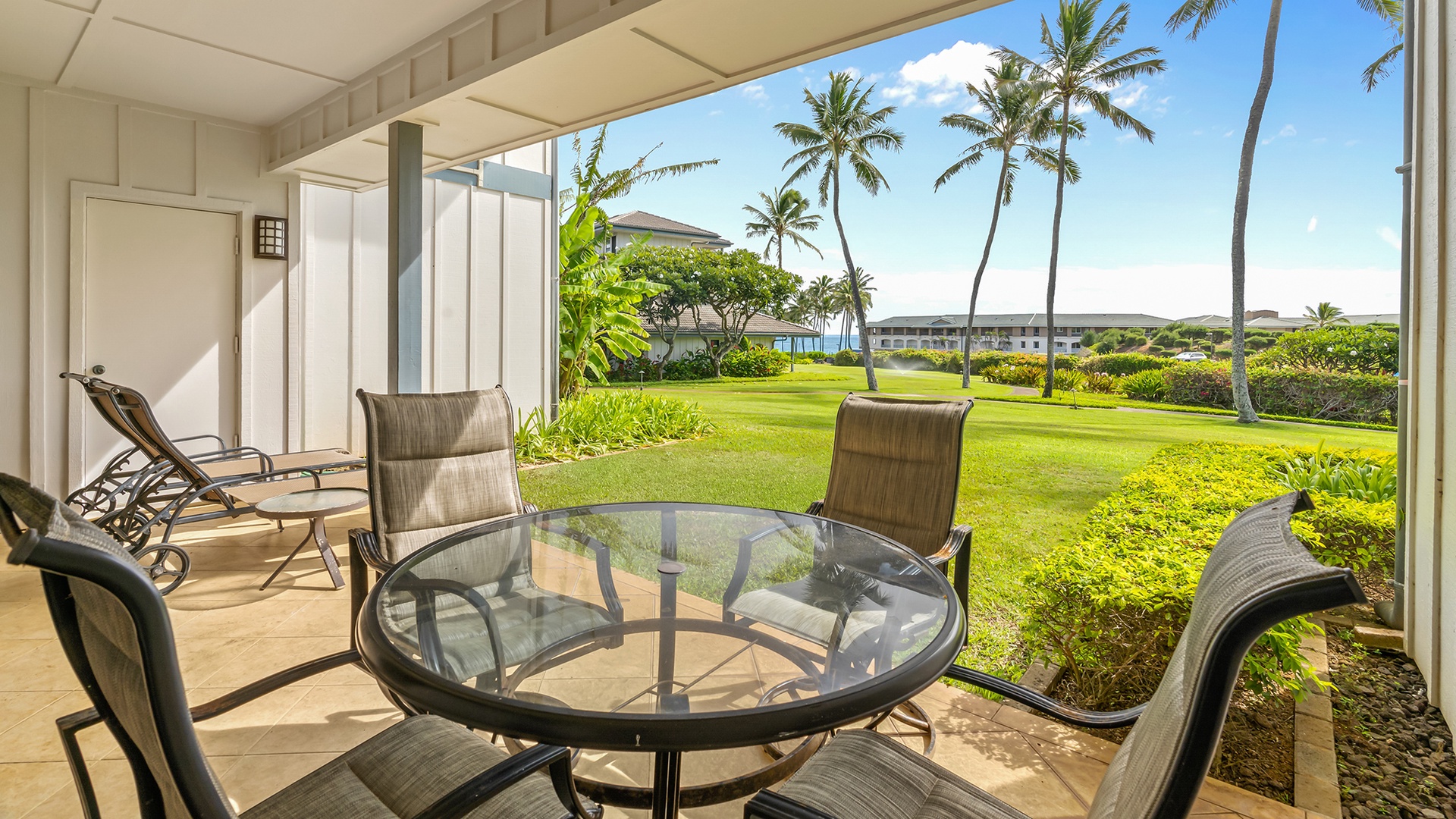 Poipu Sands at Poipu Kai Resort #215 - Ocean View Seating & Dining Lanai - Parrish Kauai