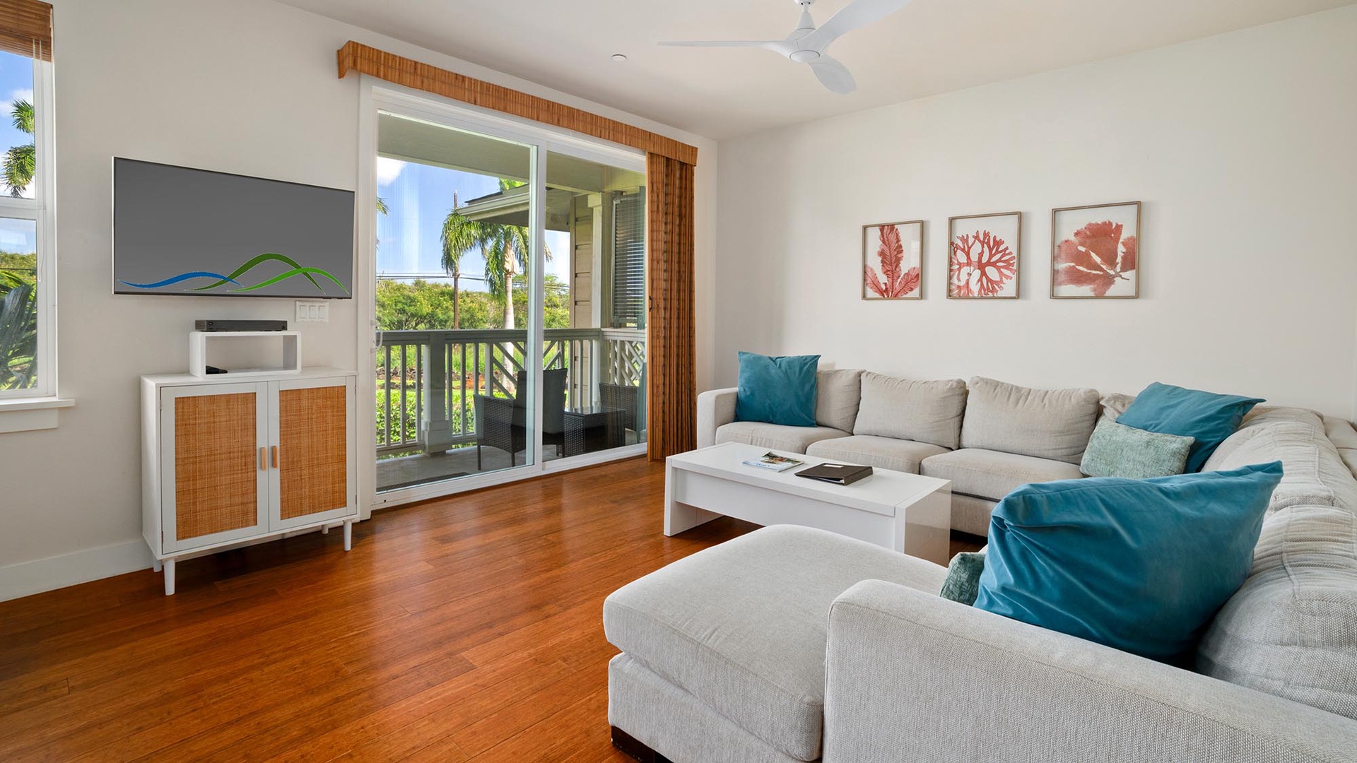Pili Mai Resort at Poipu #03G - Living Room & Lanai View - Parrish Kauai