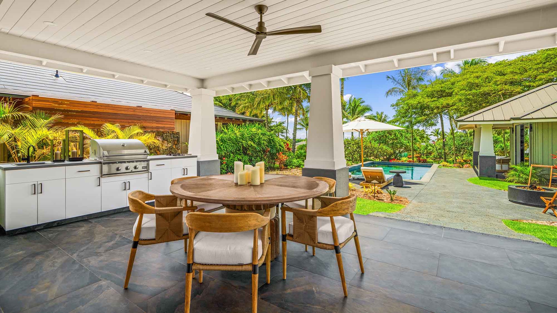 Kukuiula Makai Cottage #33 - Covered Dining & BBQ Kitchen Lanai - Parrish Kauai