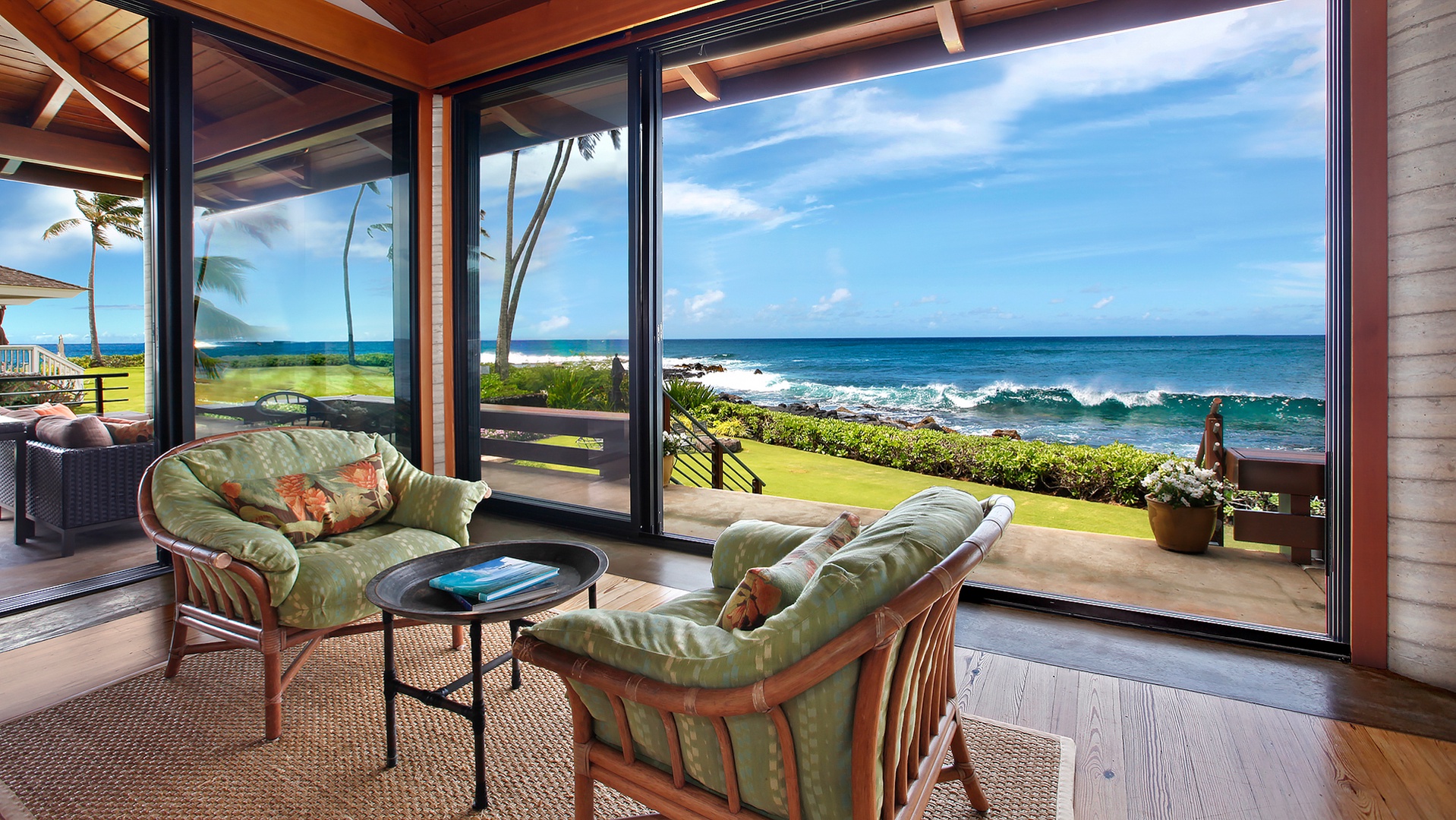 Hale Makai - Oceanfront Living Room Seating Area - Parrish Kauai