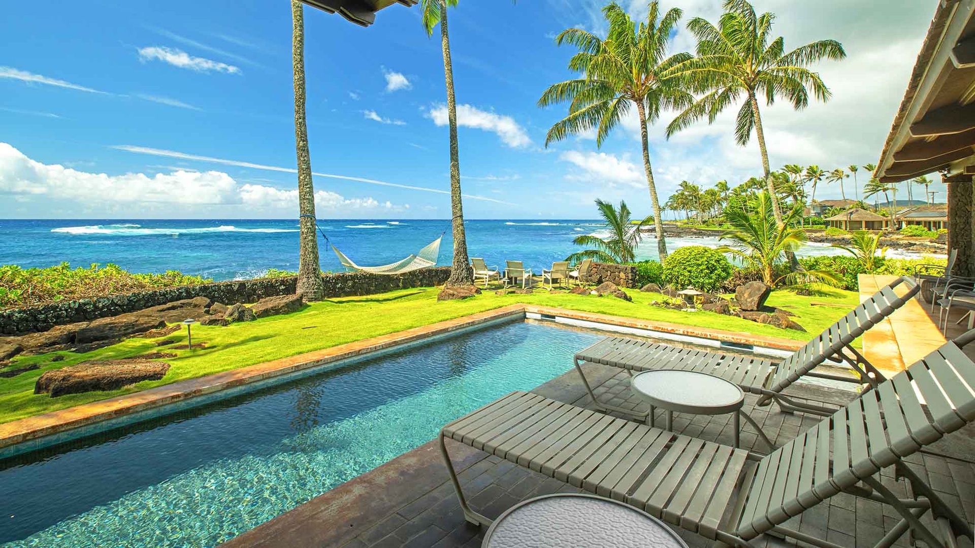 Sunset Makai Hale at Poipu - Oceanfront Poolside Lounging Lanai - Parrish Kauai