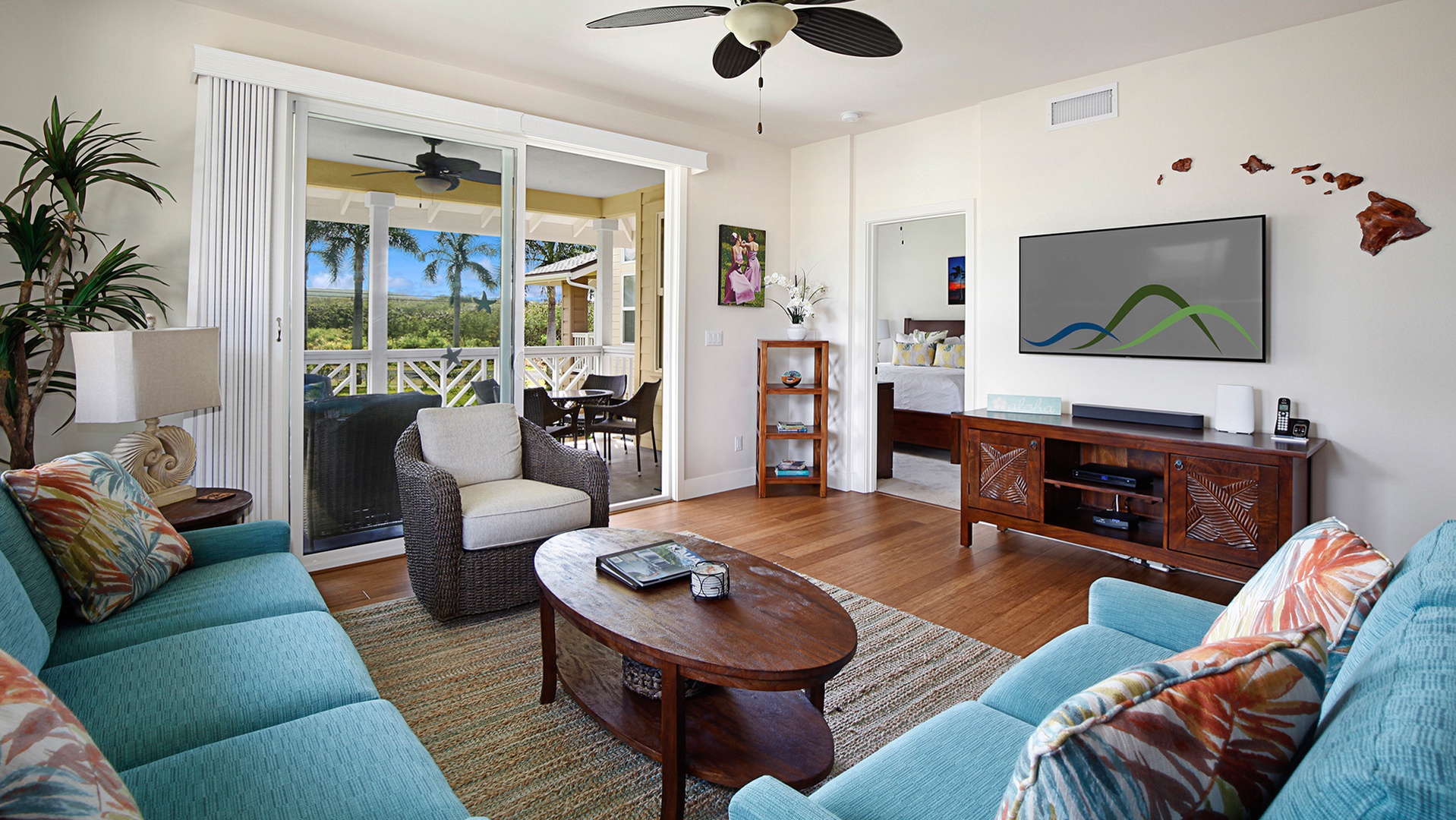 Pili Mai Resort at Poipu #14C - Living Room & Lanai View - Parrish Kauai