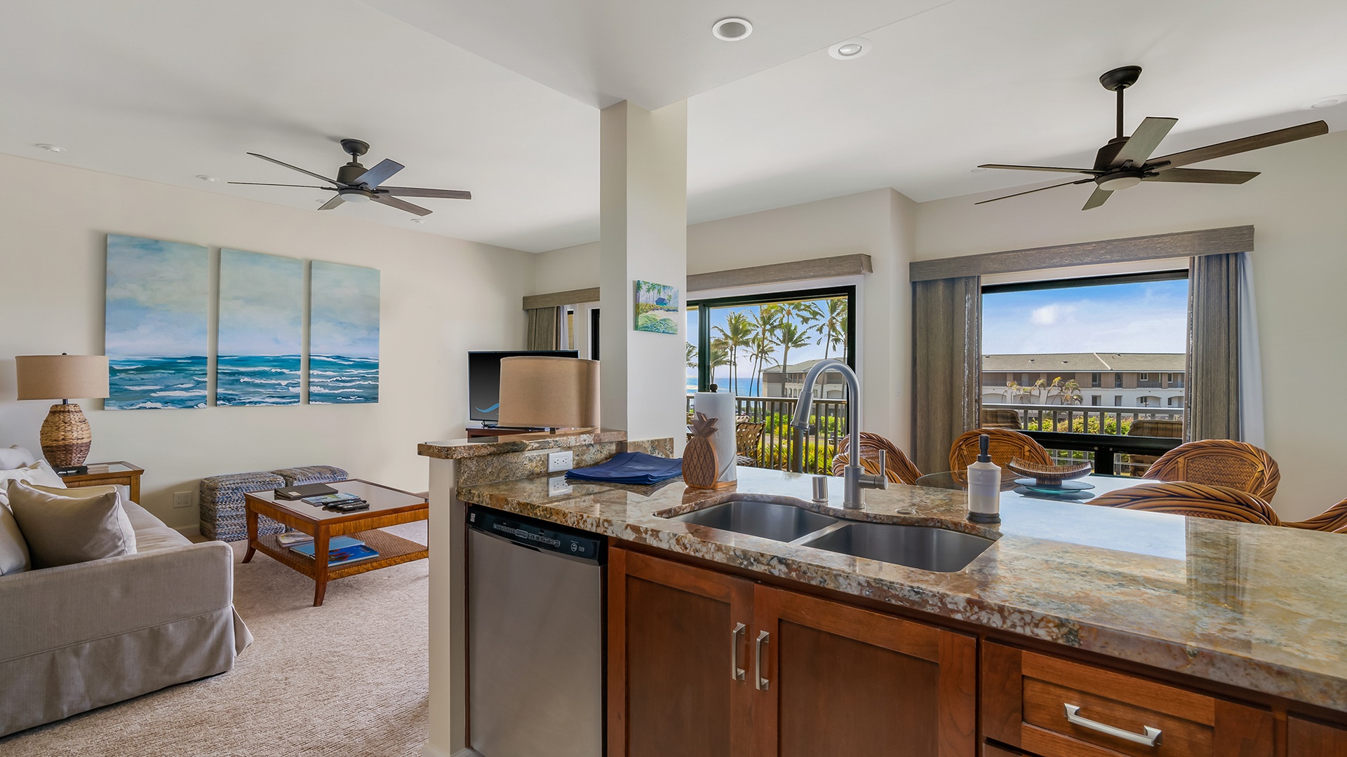 Poipu Sands at Poipu Kai Resort #324 - Ocean View Kitchen - Parrish Kauai