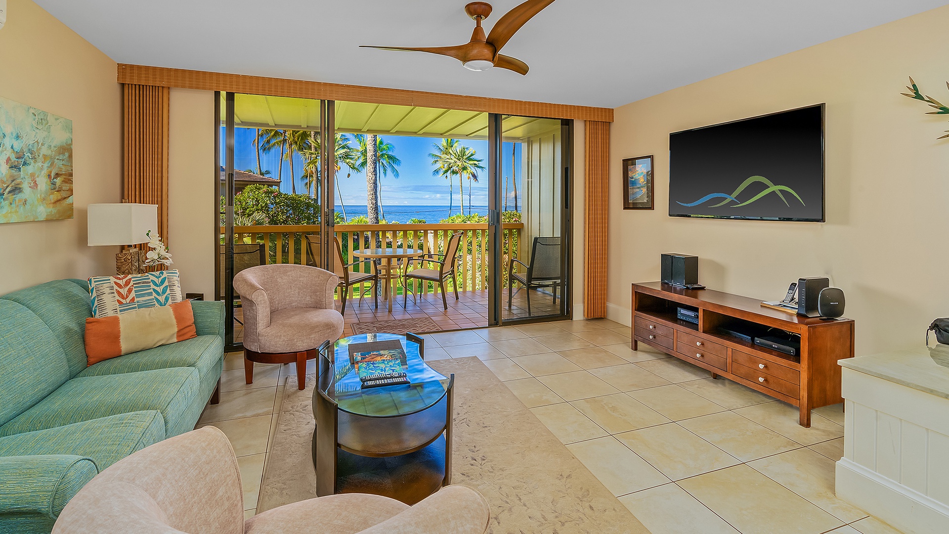 Nihi Kai Villas at Poipu #401 - Ocean View Living Room & Lanai - Parrish Kauai