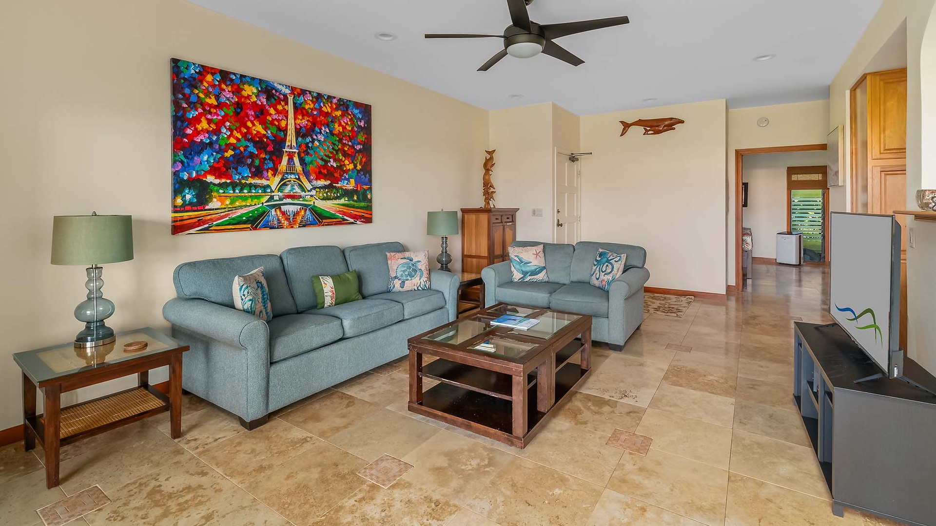 Poipu Sands at Poipu Kai Resort #315 - Living Great Room & Entry - Parrish Kauai