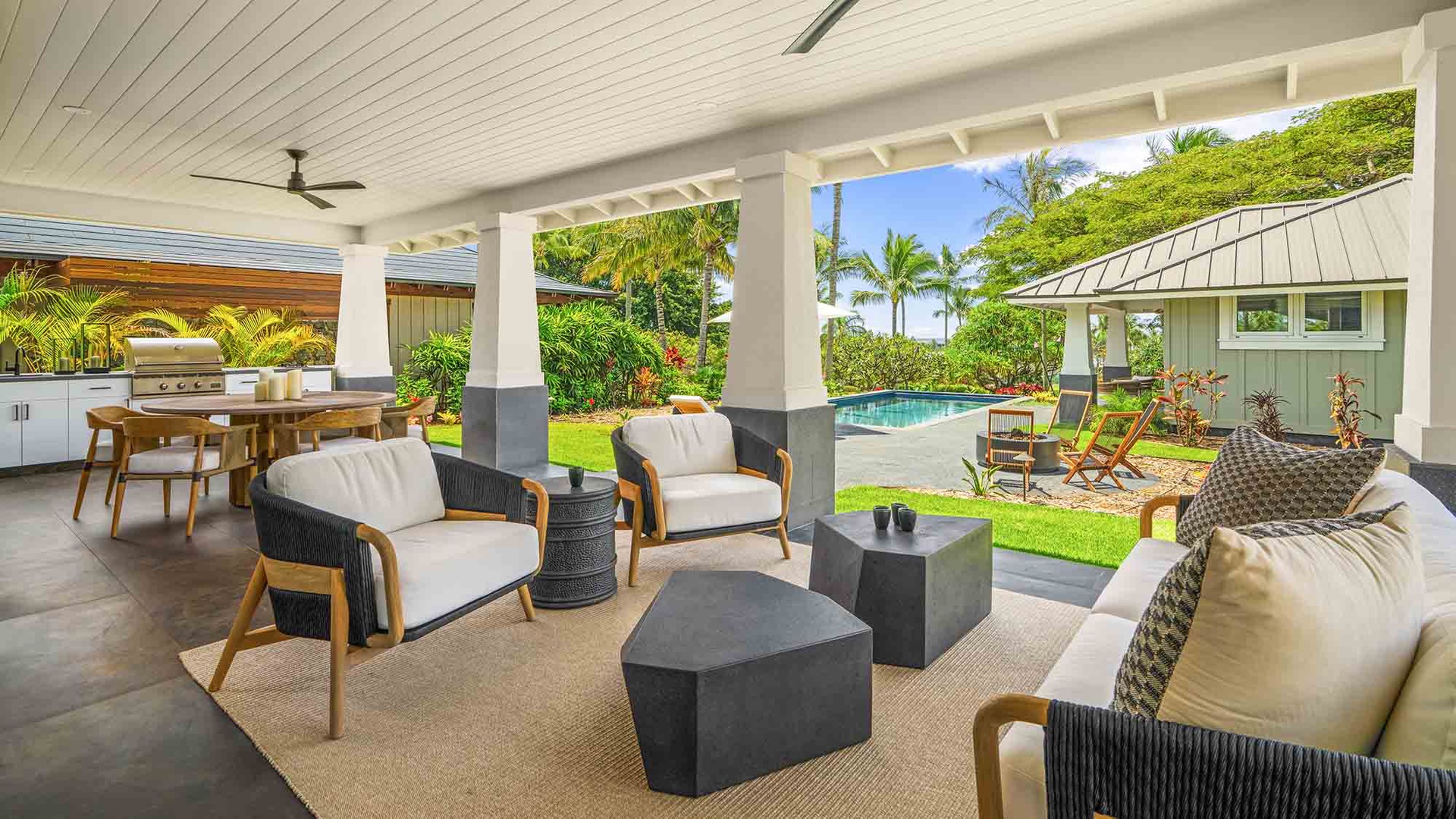 Kukuiula Makai Cottage #33 - Expansive Covered Seating & Dining Lanai - Parrish Kauai