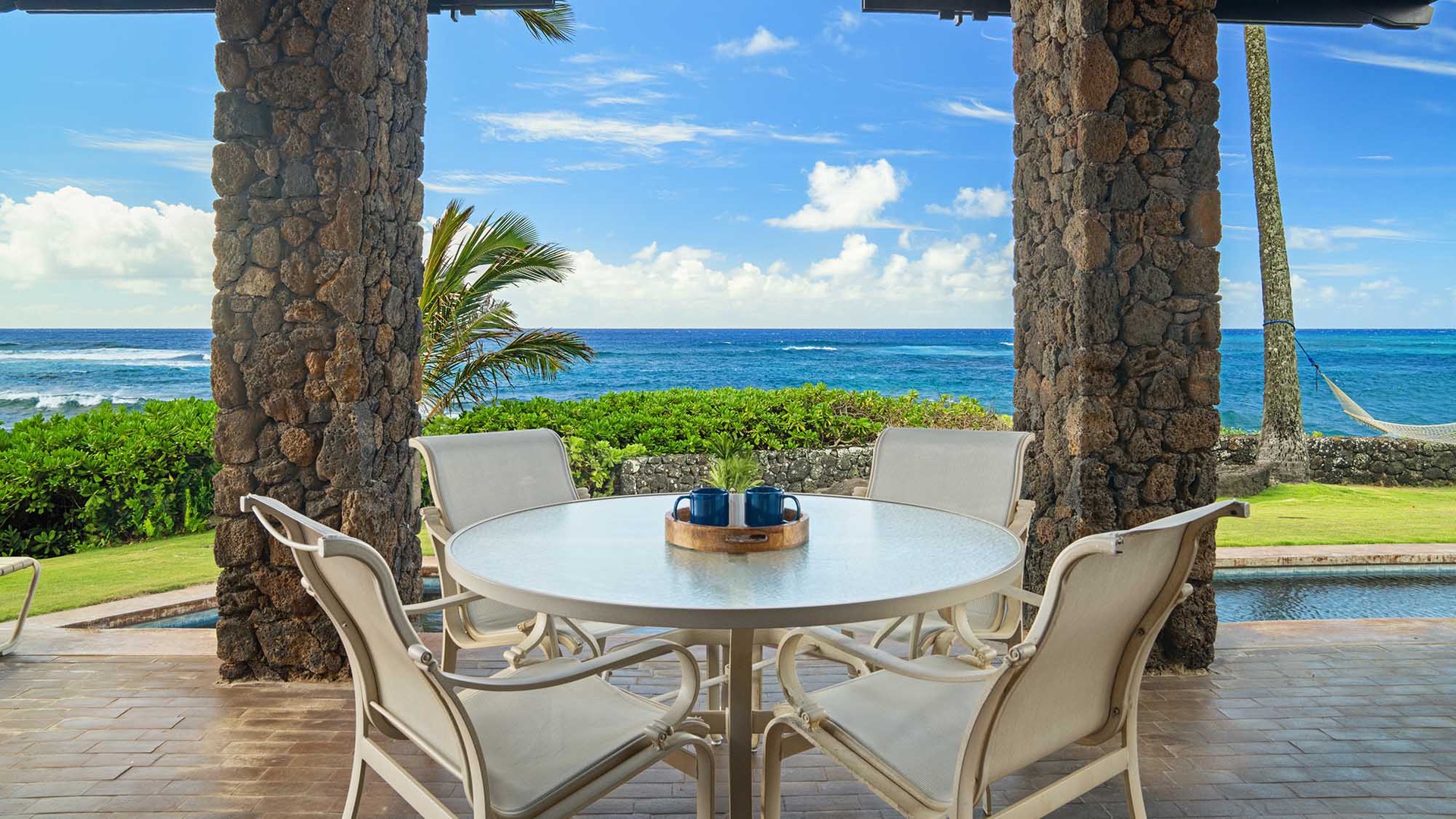 Sunset Makai Hale at Poipu - Oceanfront Covered Dining Lanai - Parrish Kauai