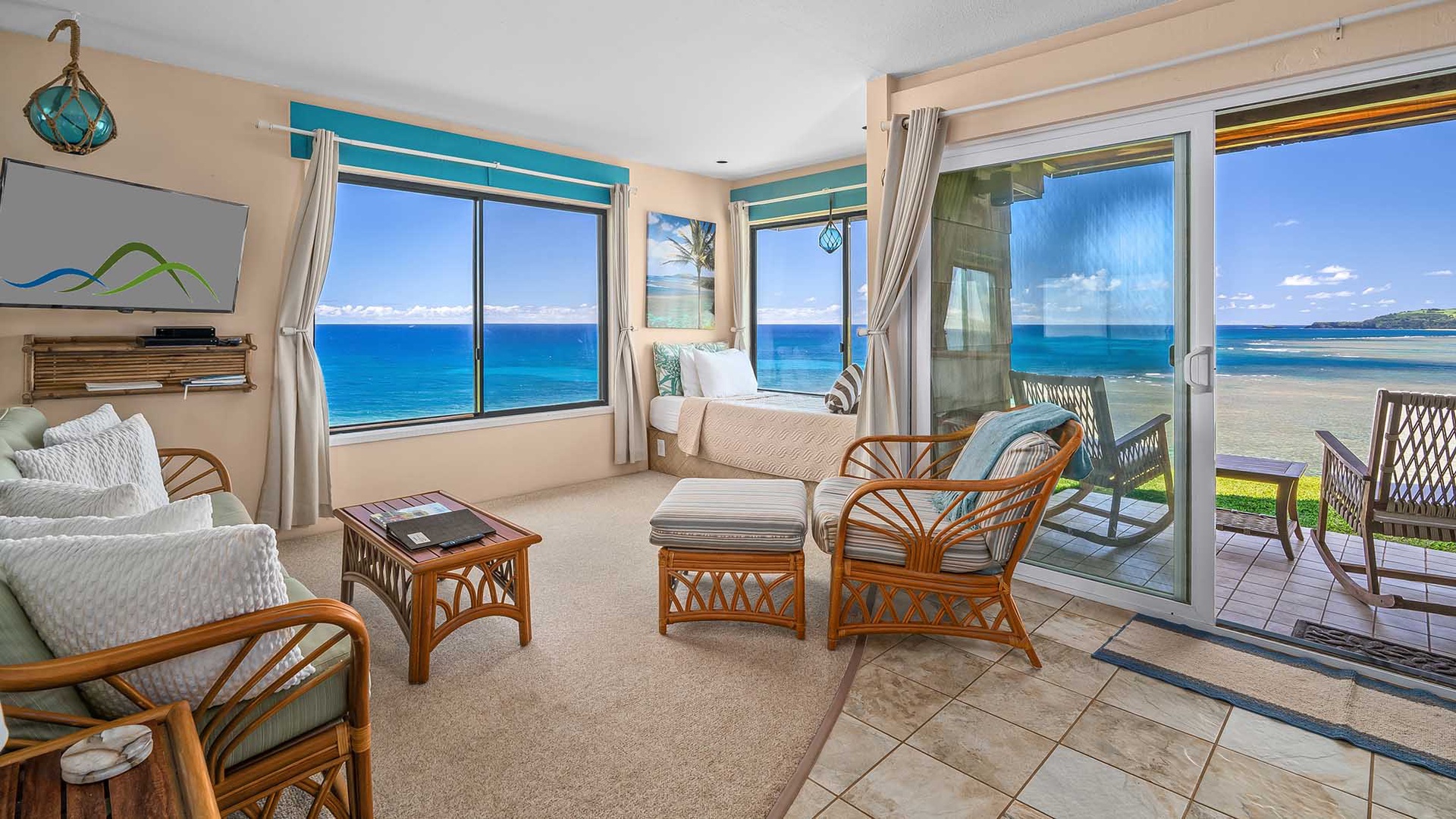 Sealodge at Princeville #E3 - Oceanfront Living Room & Lanai View - Parrish Kauai