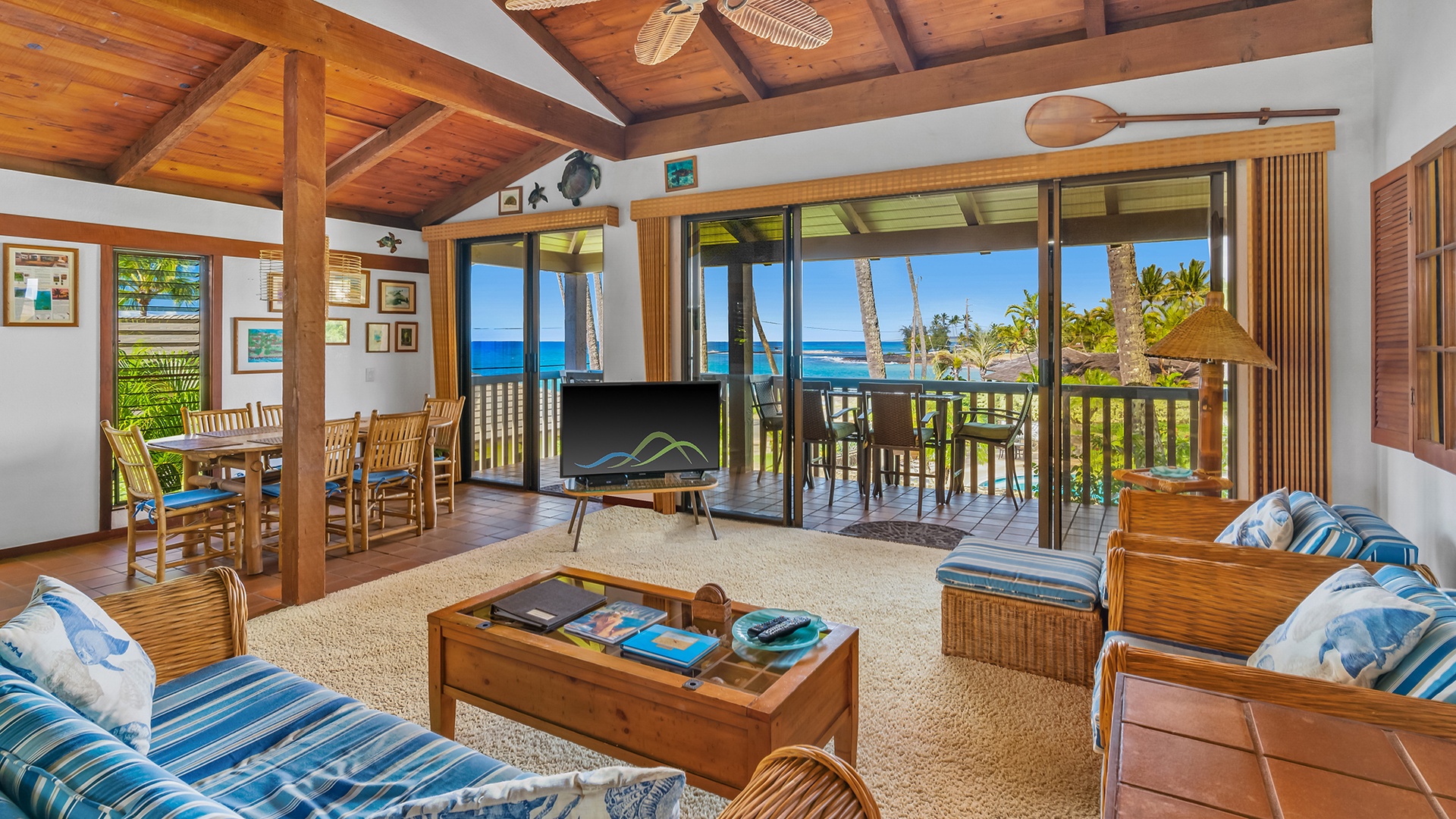 Nihi Kai Villas at Poipu #200 - Ocean View Living Room & Lanai View - Parrish Kauai