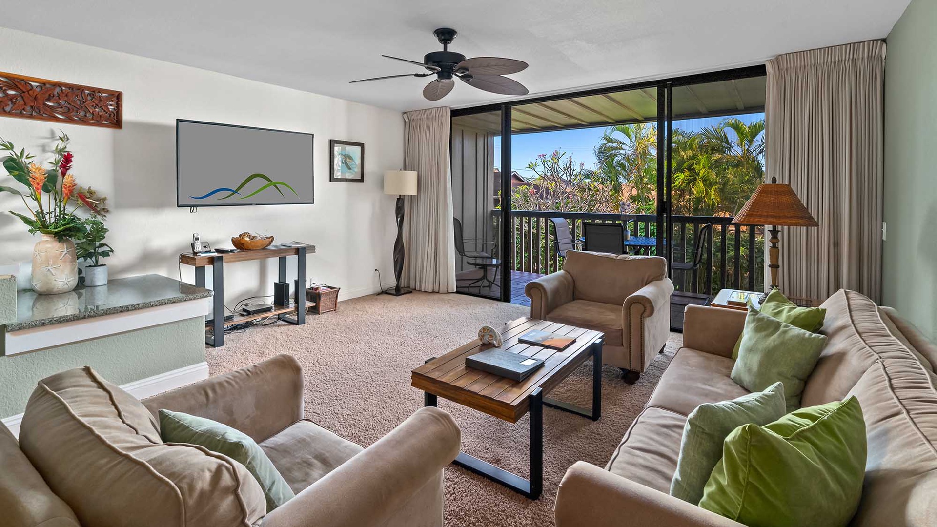 Nihi Kai Villas at Poipu #502 - Living Room & Lanai View - Parrish Kauai