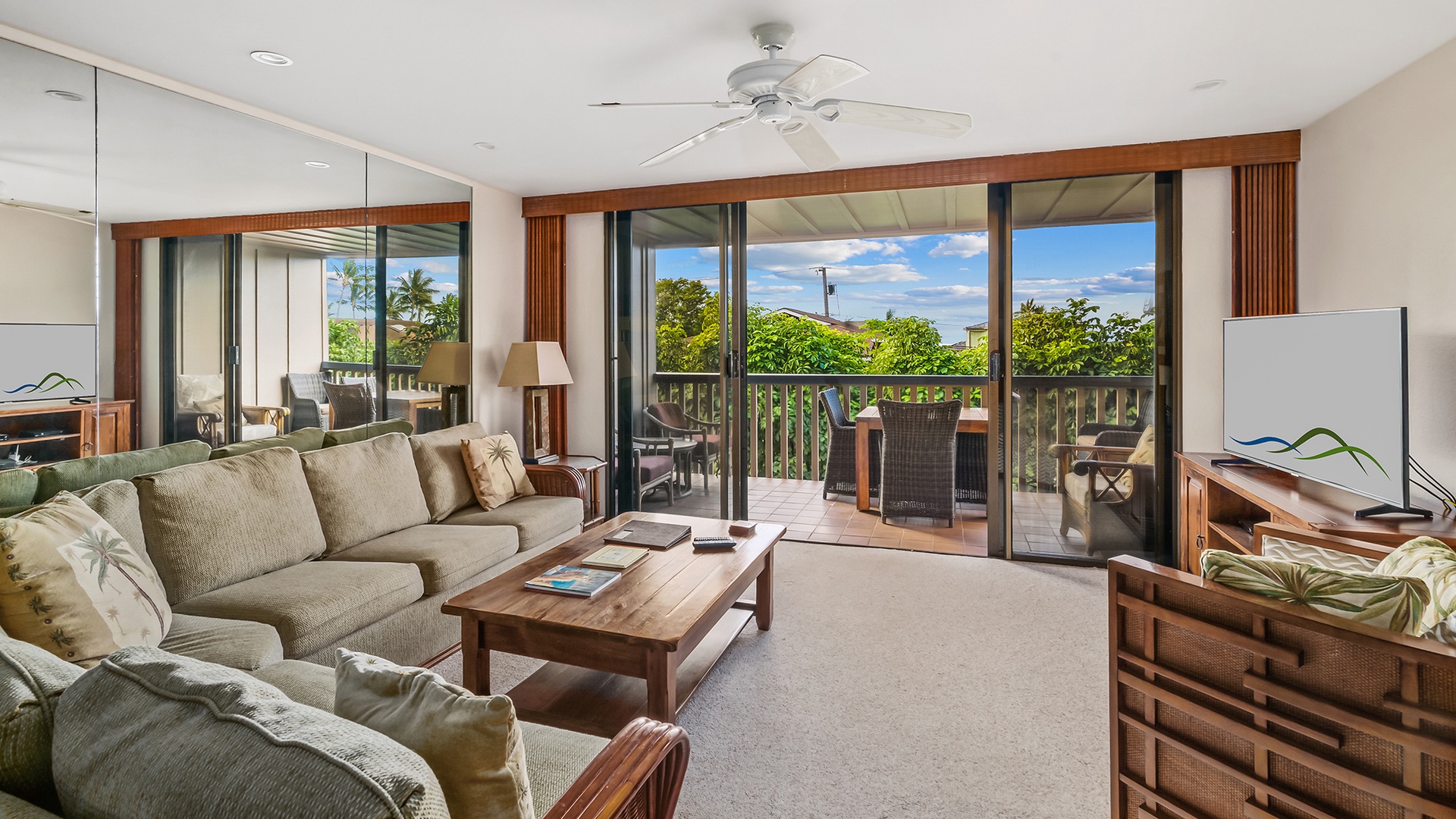 Nihi Kai Villas at Poipu #505 - Living Room & Lanai View - Parrish Kauai